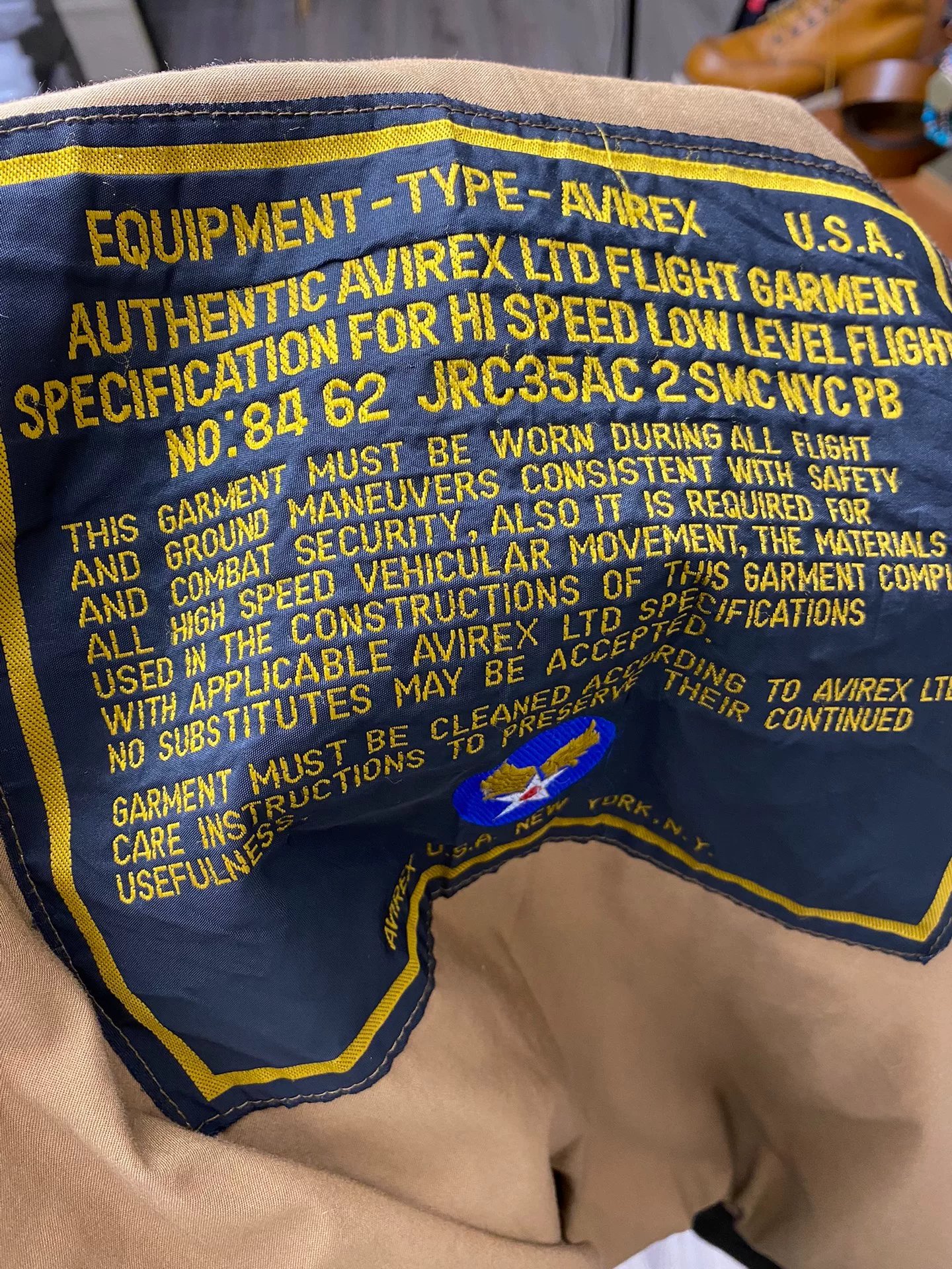 AVIREX American Made A2 Jacket — label
