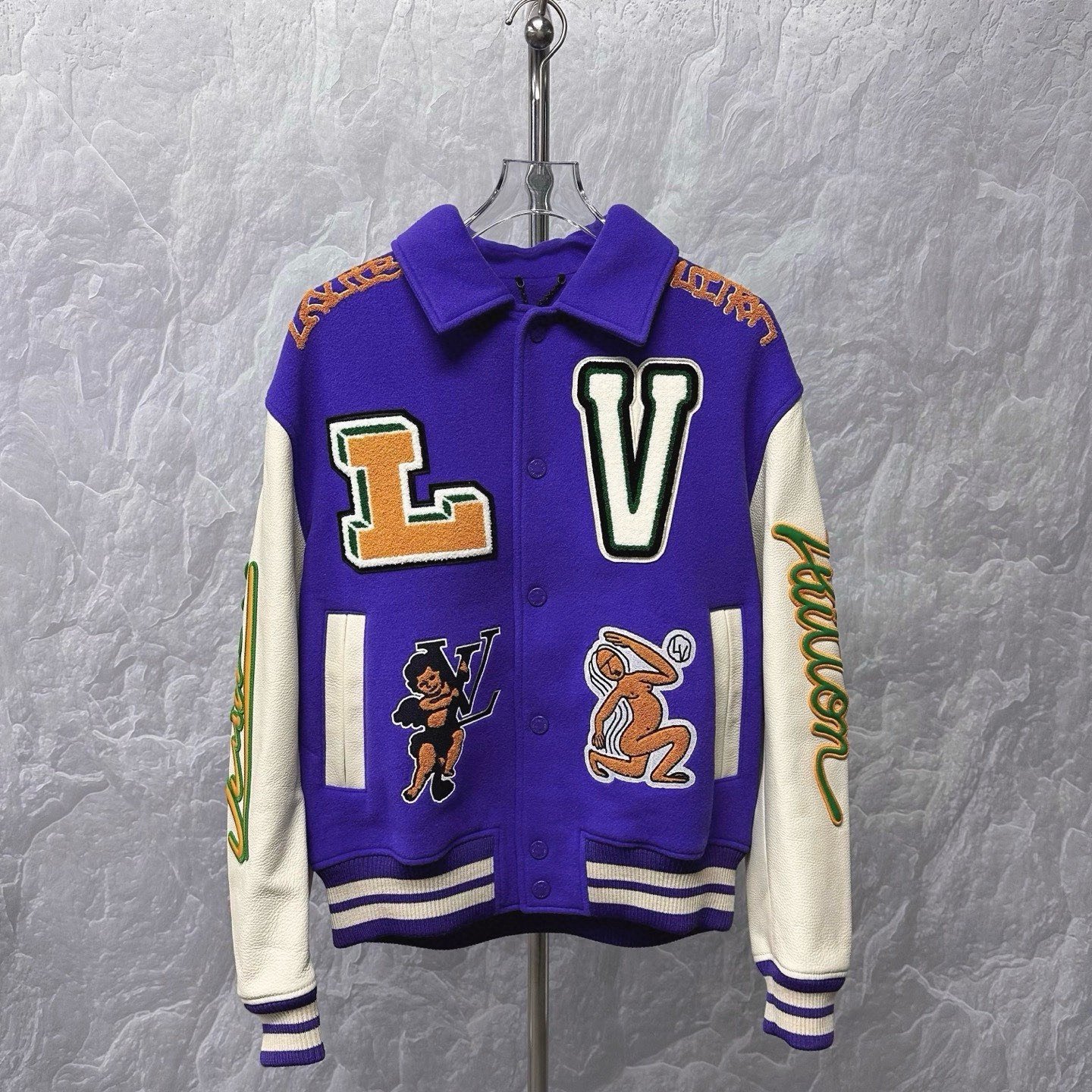 Louis Vuitton Colorblock Letter Frog Baseball Jacket