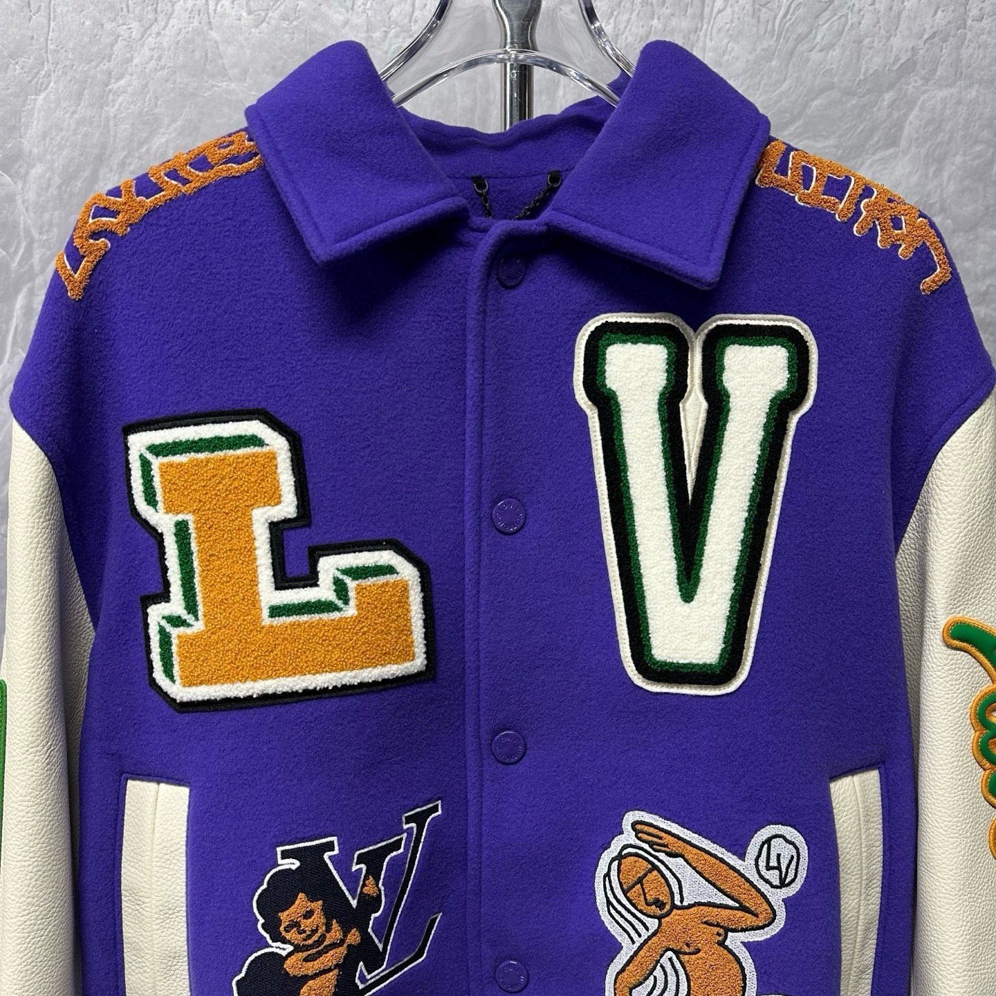 Louis Vuitton Colorblock Letter Frog Baseball Jacket — front