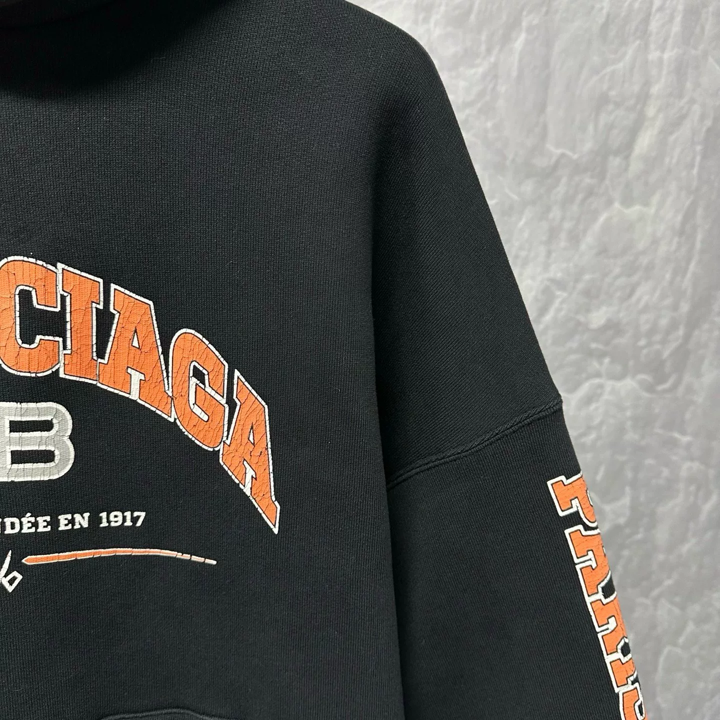 Balenciaga Distressed Print Hoodie — detail
