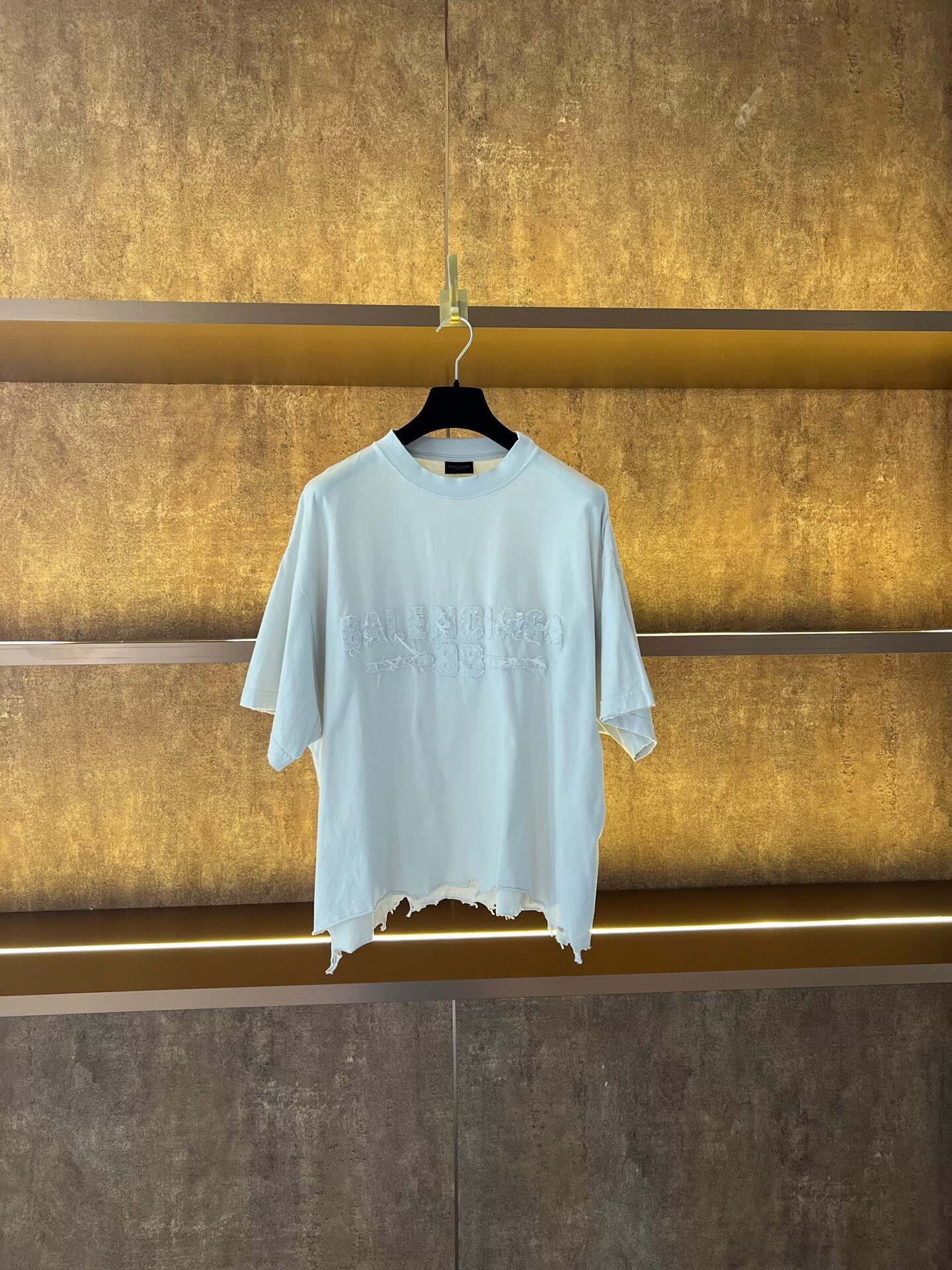 Balenciaga Distressed Hem Patch Logo Tee