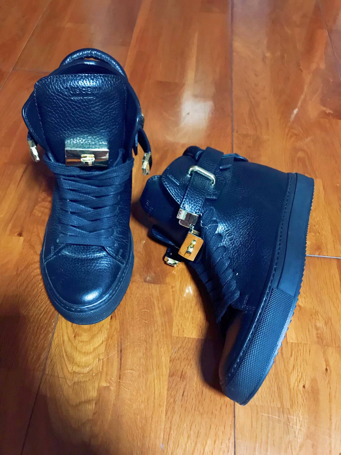 Buscemi Women's Black Gold Lock High-Top Sneakers — front