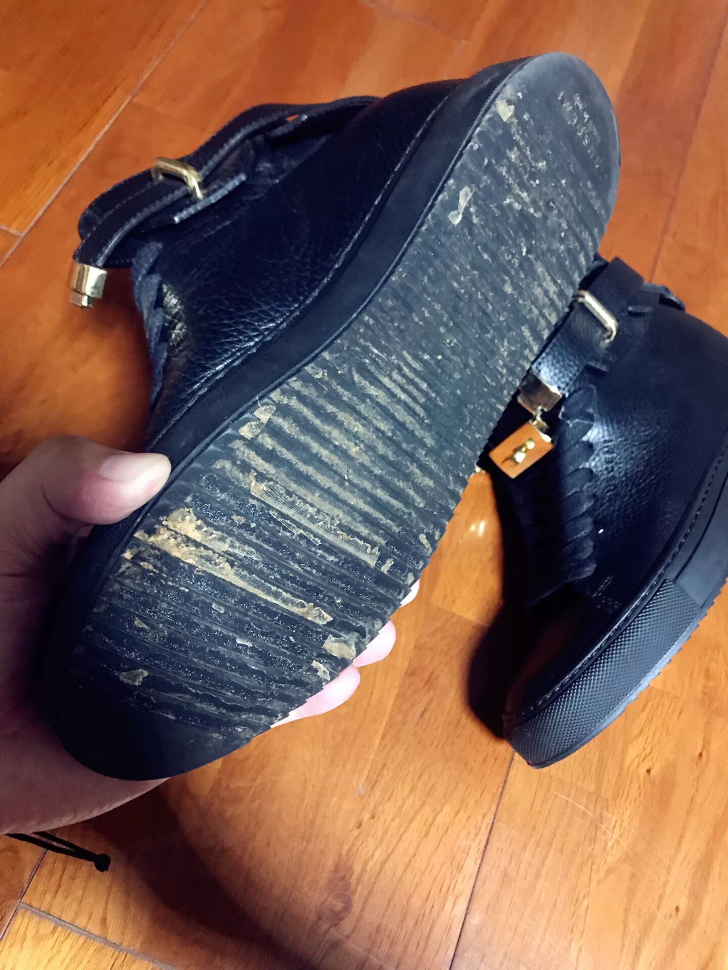 Buscemi Women's Black Gold Lock High-Top Sneakers — back