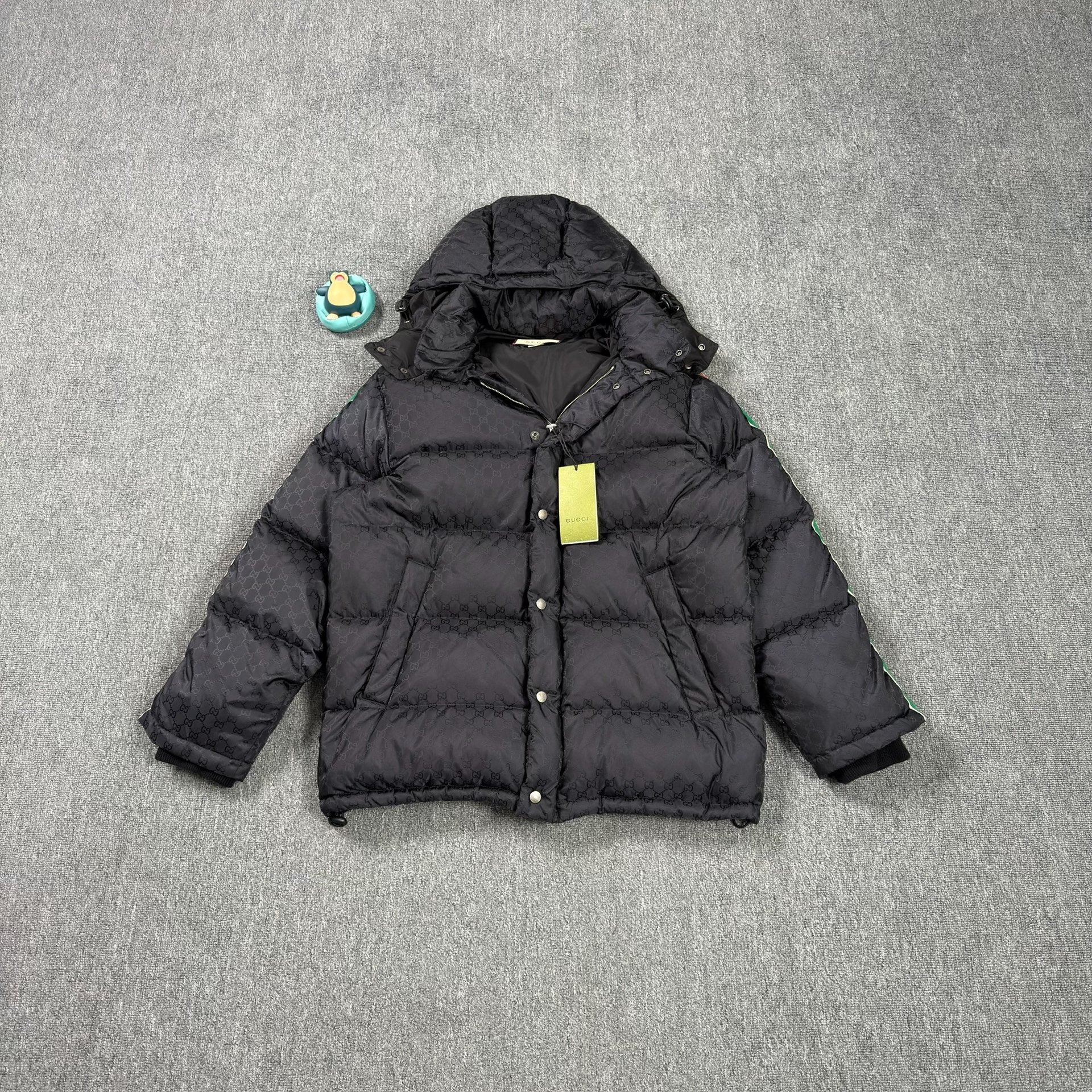 Gucci Double G Print Black Hooded Down Jacket