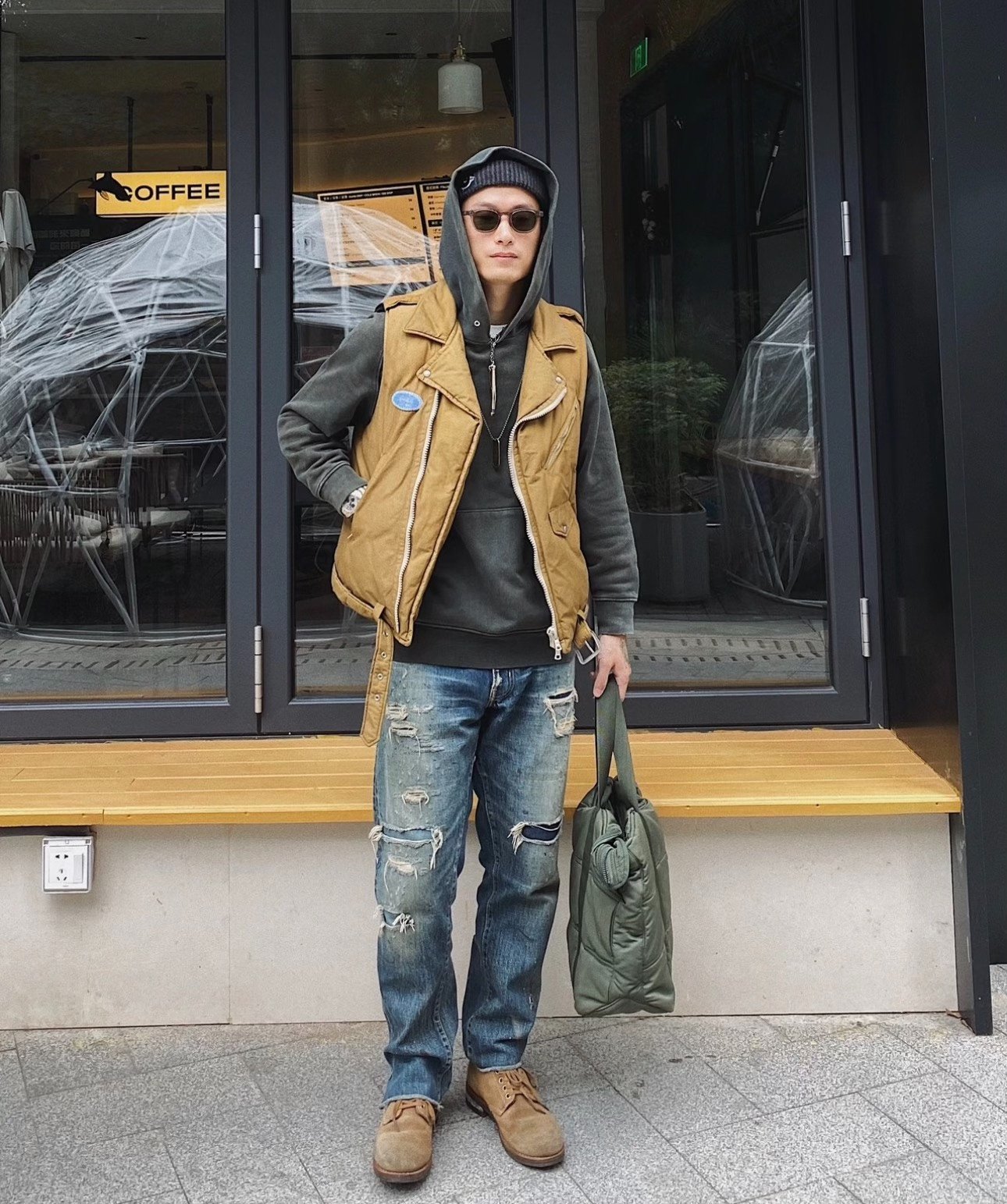 visvim Strabler Nylon Down Vest — label
