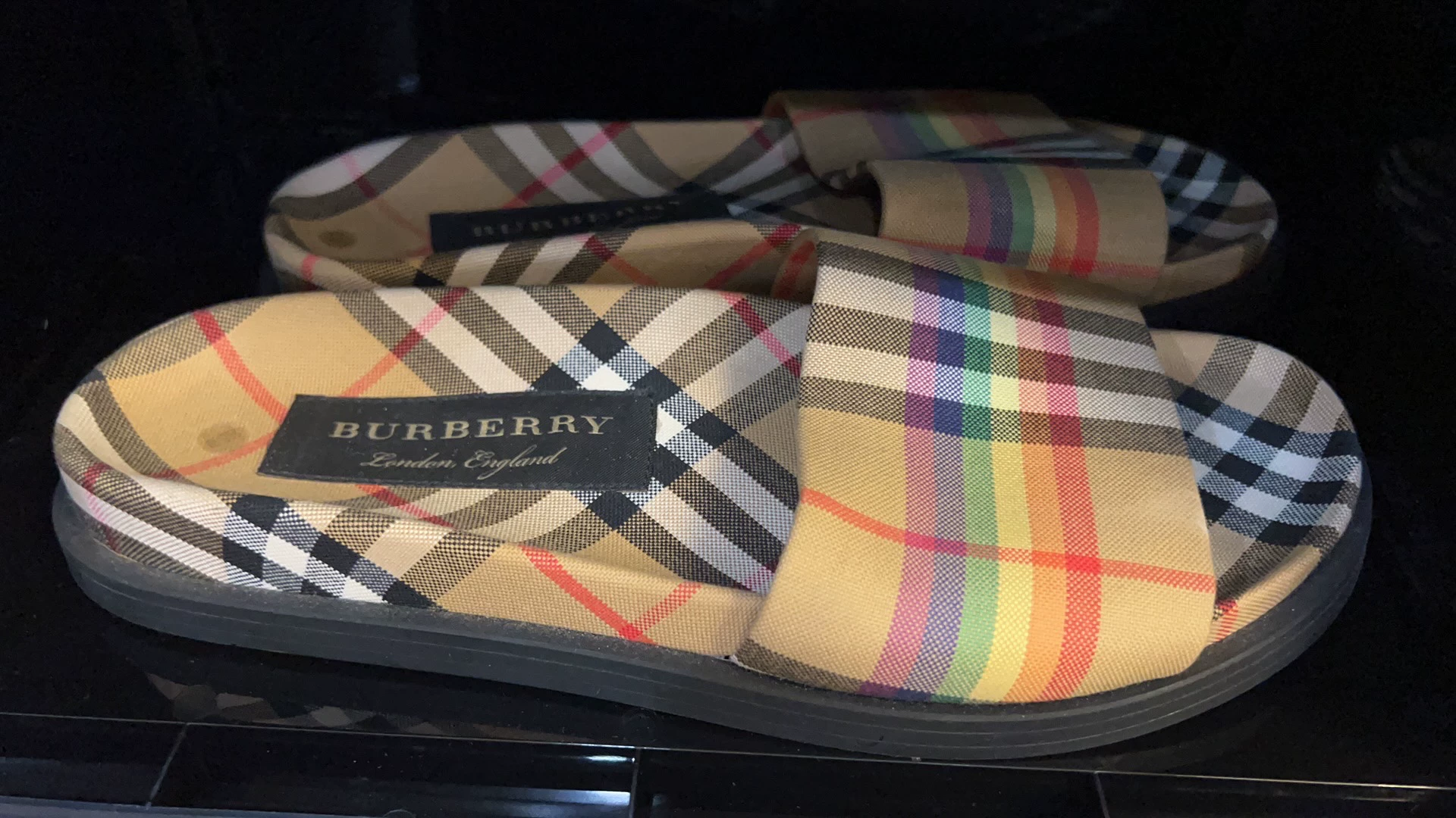Burberry Check Rainbow Stripe Slide Slippers
