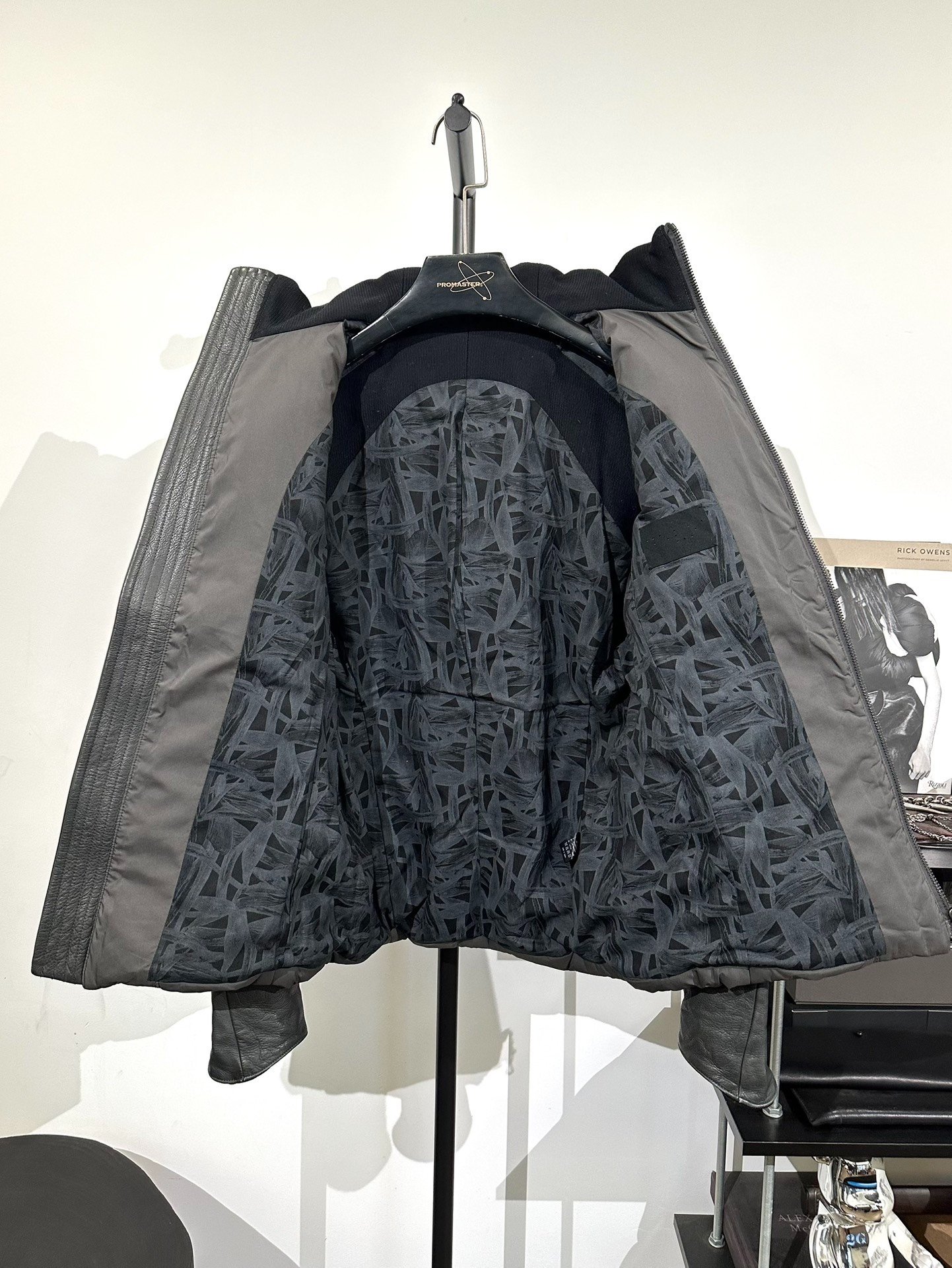 ZARA Gray Leather-Sleeve Padded Jacket — label