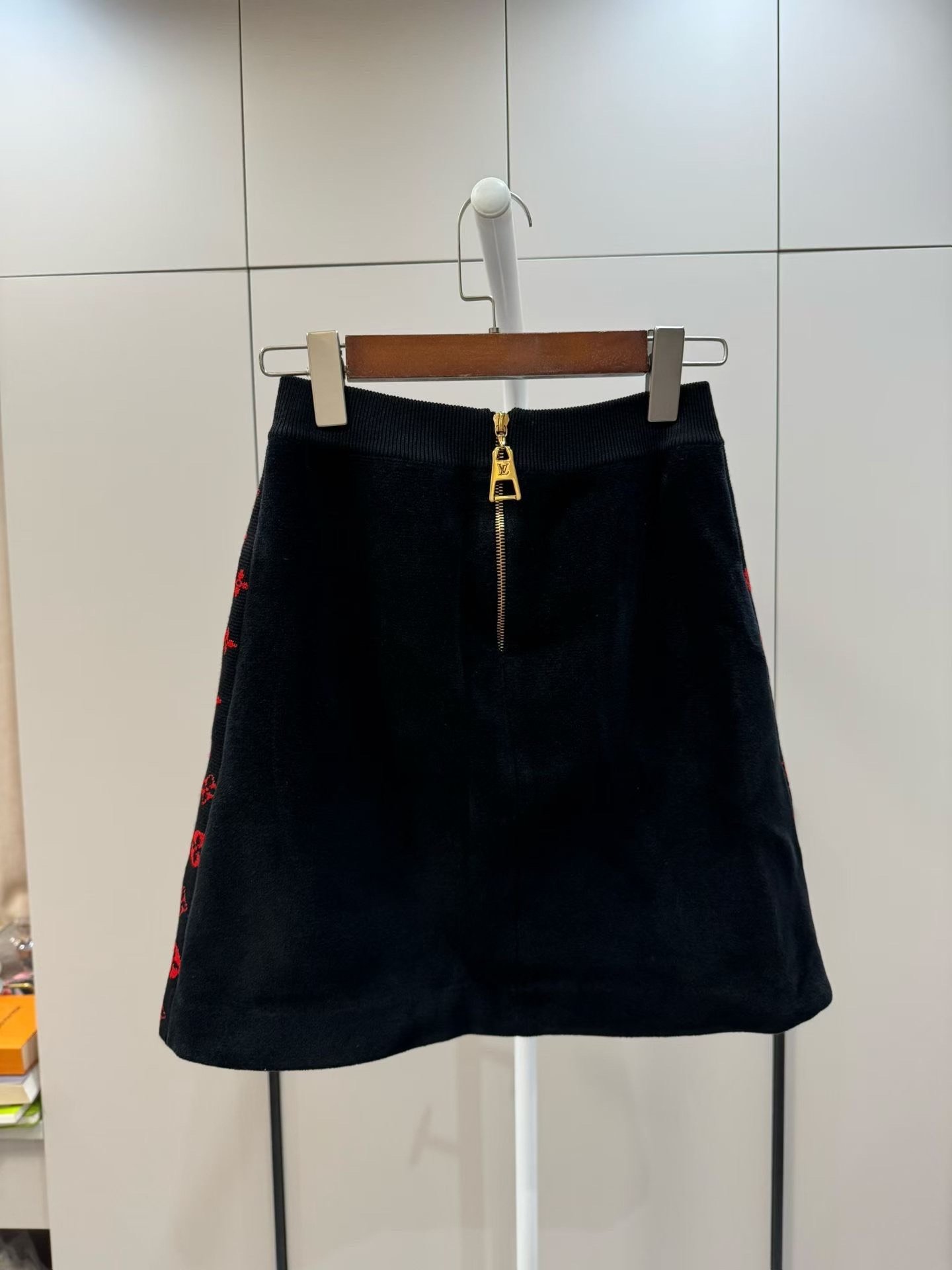 Louis Vuitton Black Red Print Knit Skirt — front