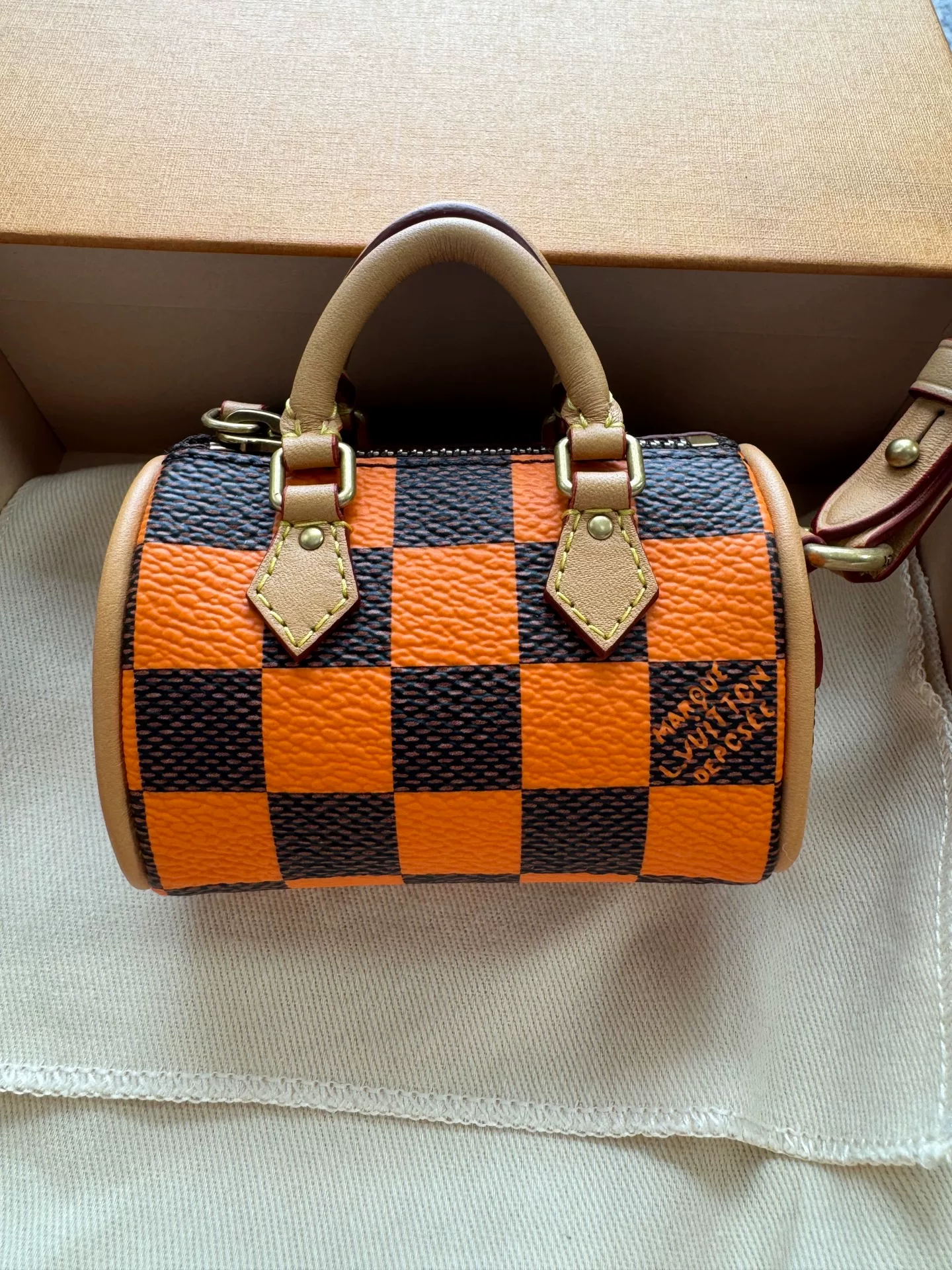 Louis Vuitton Speedy Small Black Orange Check — front