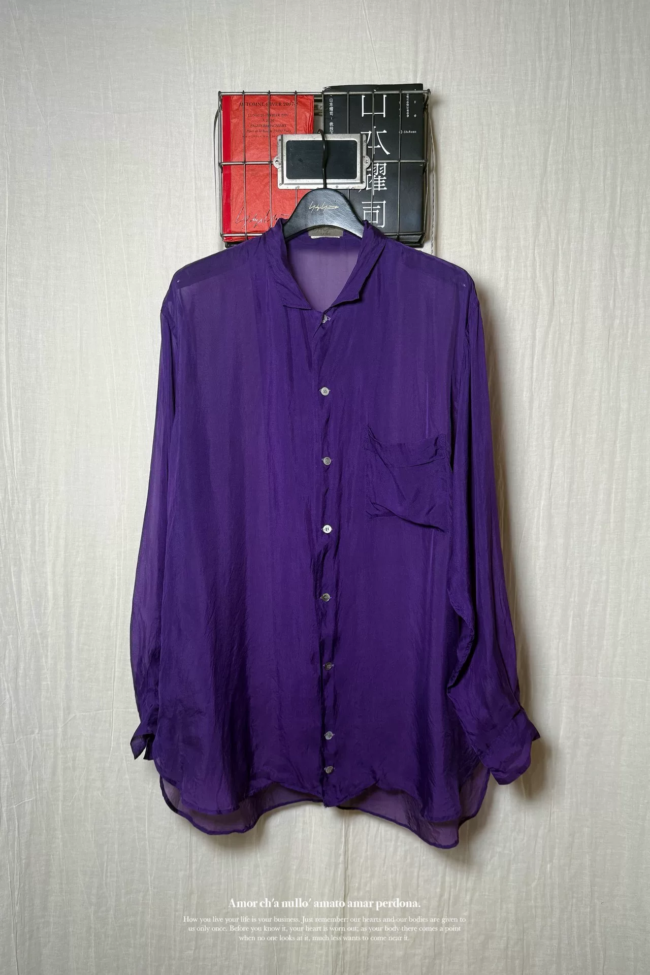Yohji Yamamoto 85SS Paris Purple Silk Shirt — detail