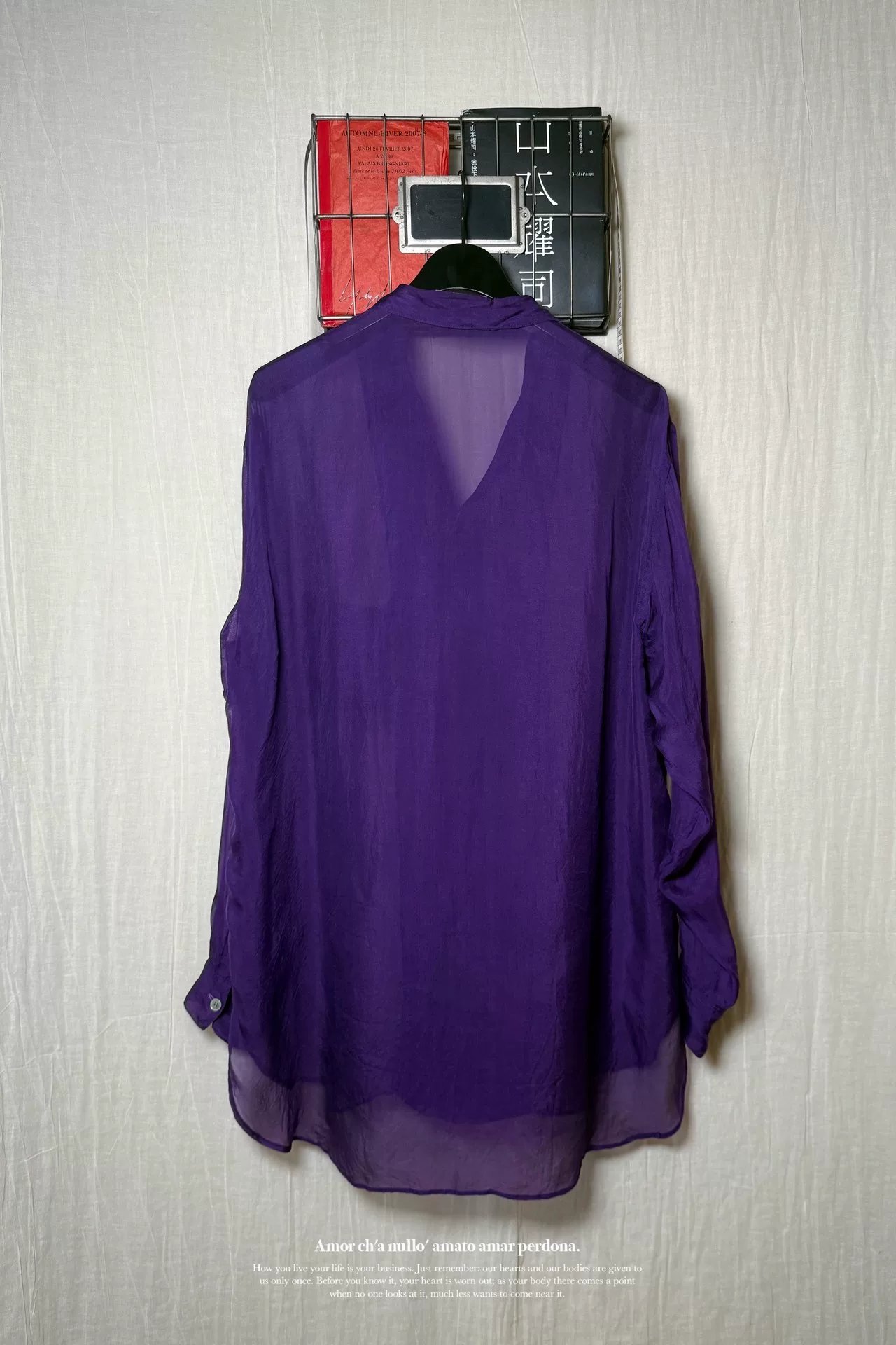 Yohji Yamamoto 85SS Paris Purple Silk Shirt — label