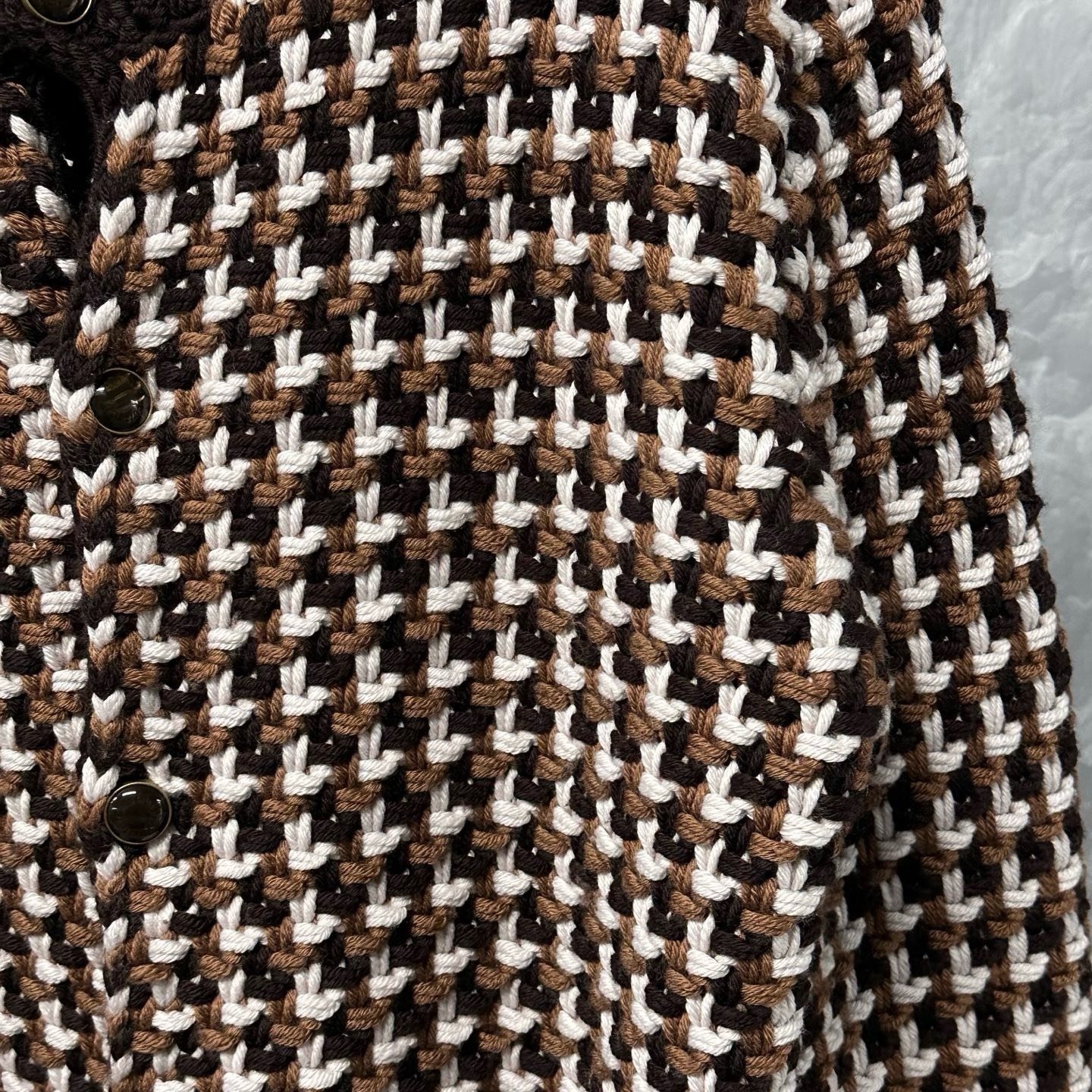 Louis Vuitton SS26 Colorblock Wool Knit Coat — detail