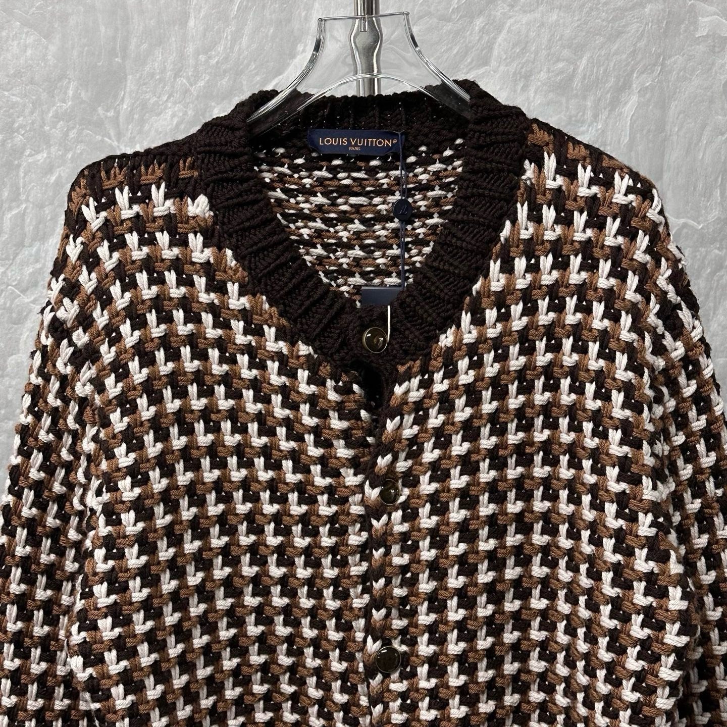Louis Vuitton SS26 Colorblock Wool Knit Coat — front