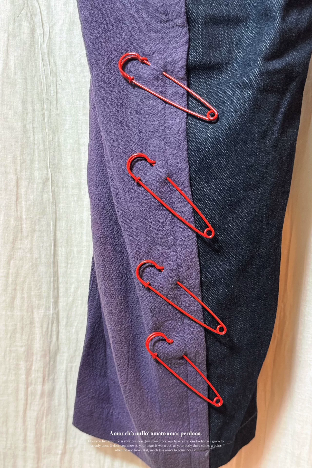 Yohji 24SS Oversized Linen Safety Pin Pants — label