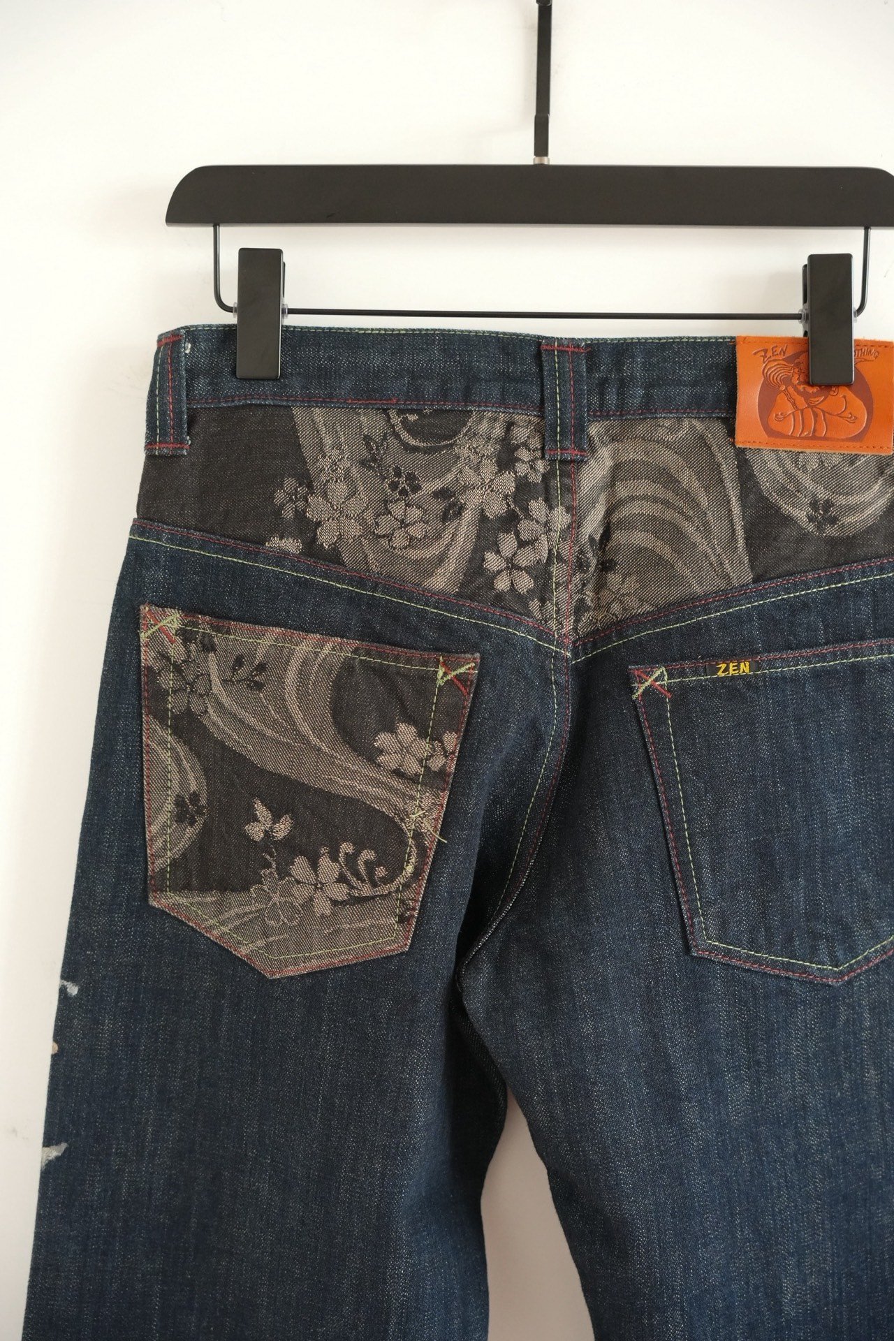 ZEN Yuzen Dyed Koi Hand-painted Jeans — label