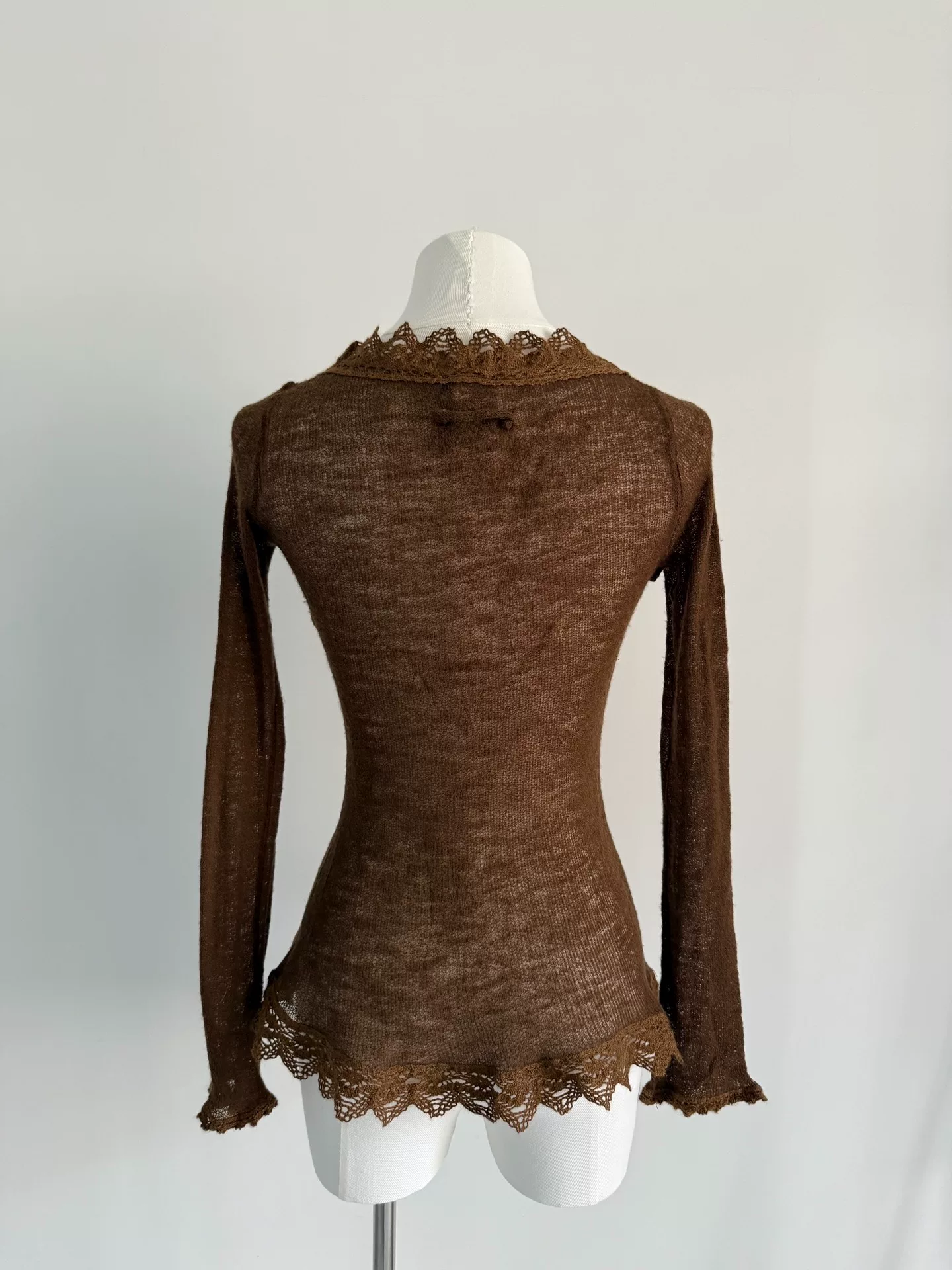 Jean Paul Gaultier Long-Sleeve Lace Trim Top — detail