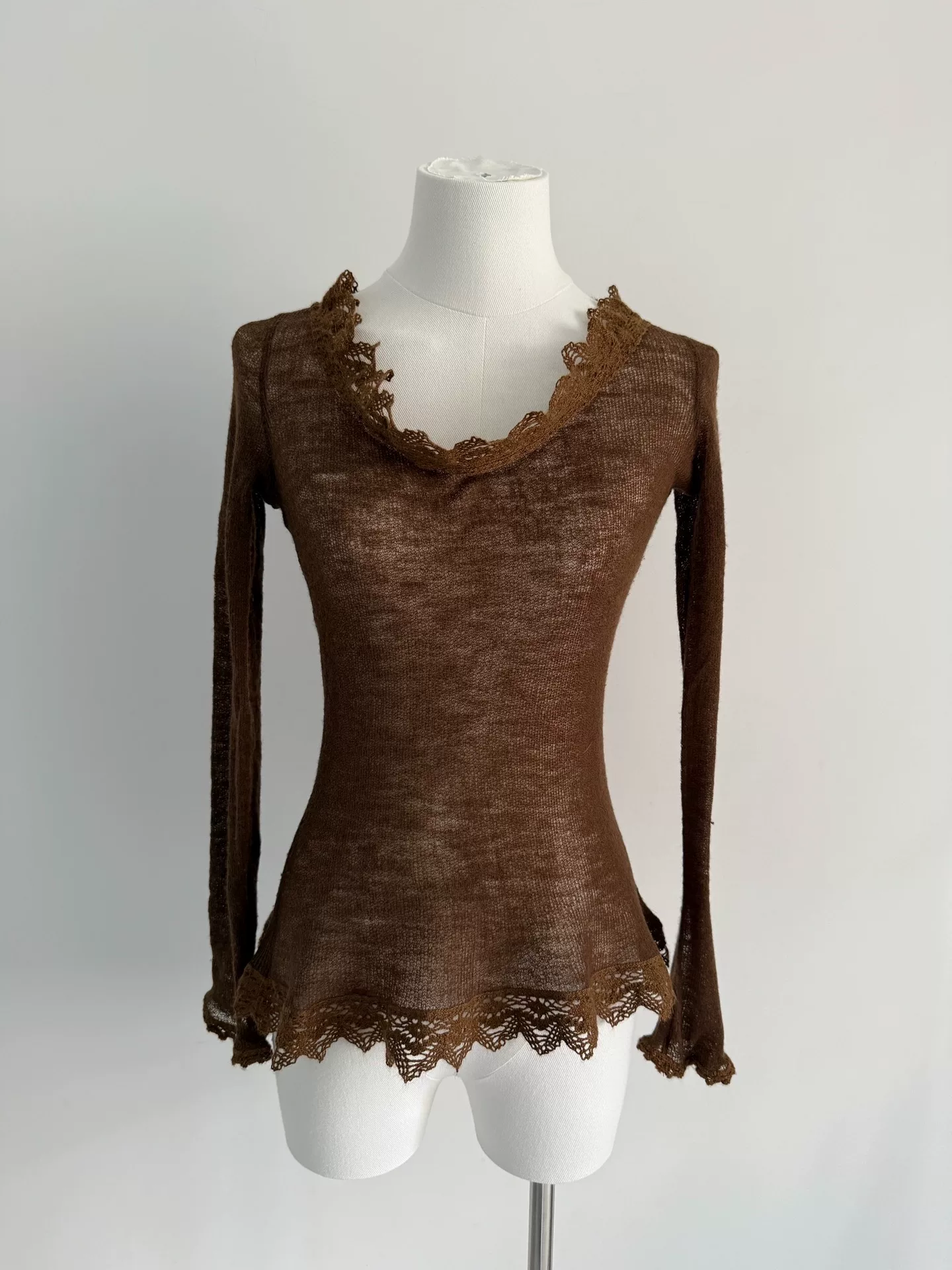 Jean Paul Gaultier Long-Sleeve Lace Trim Top
