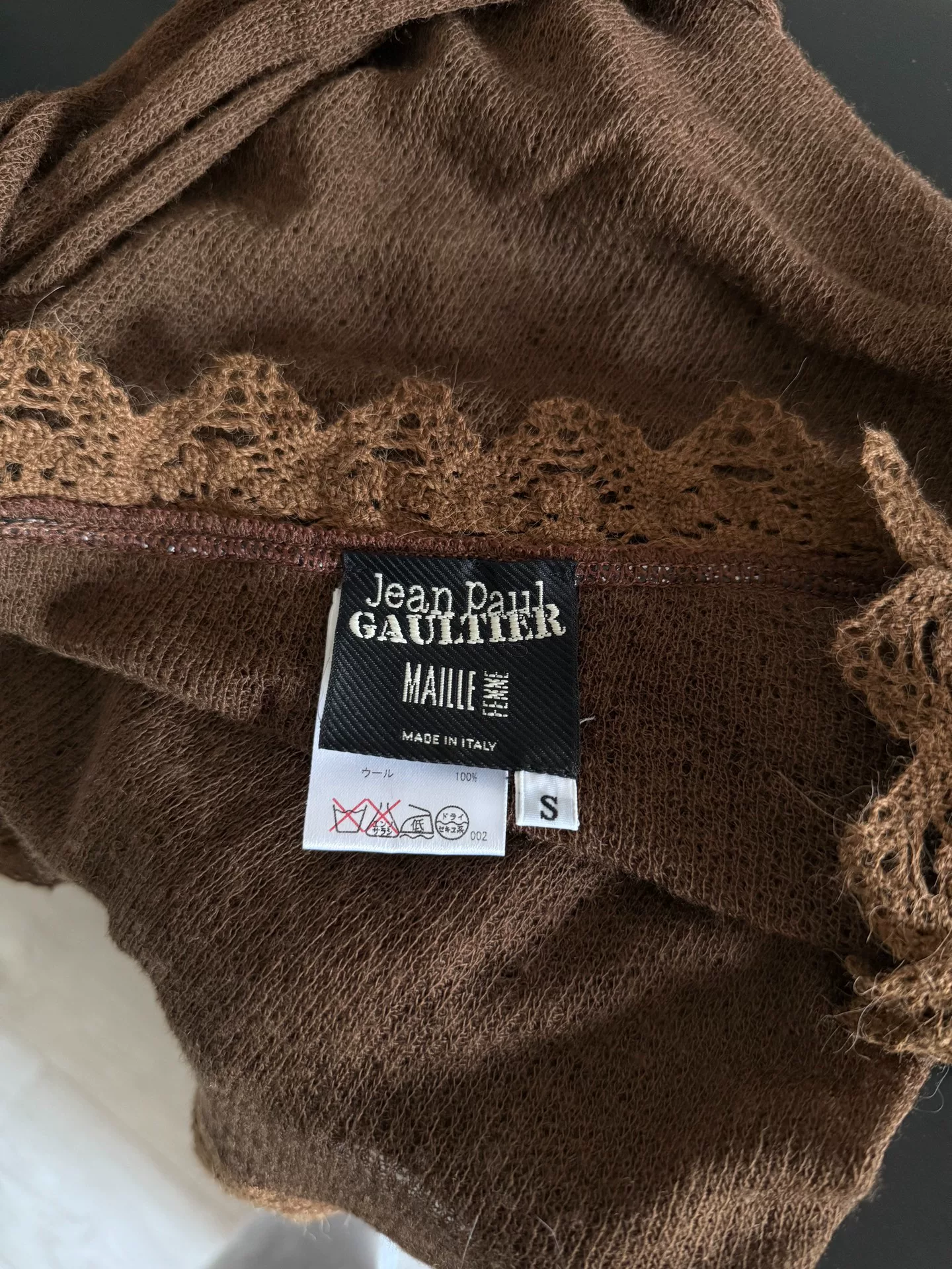Jean Paul Gaultier Long-Sleeve Lace Trim Top — label