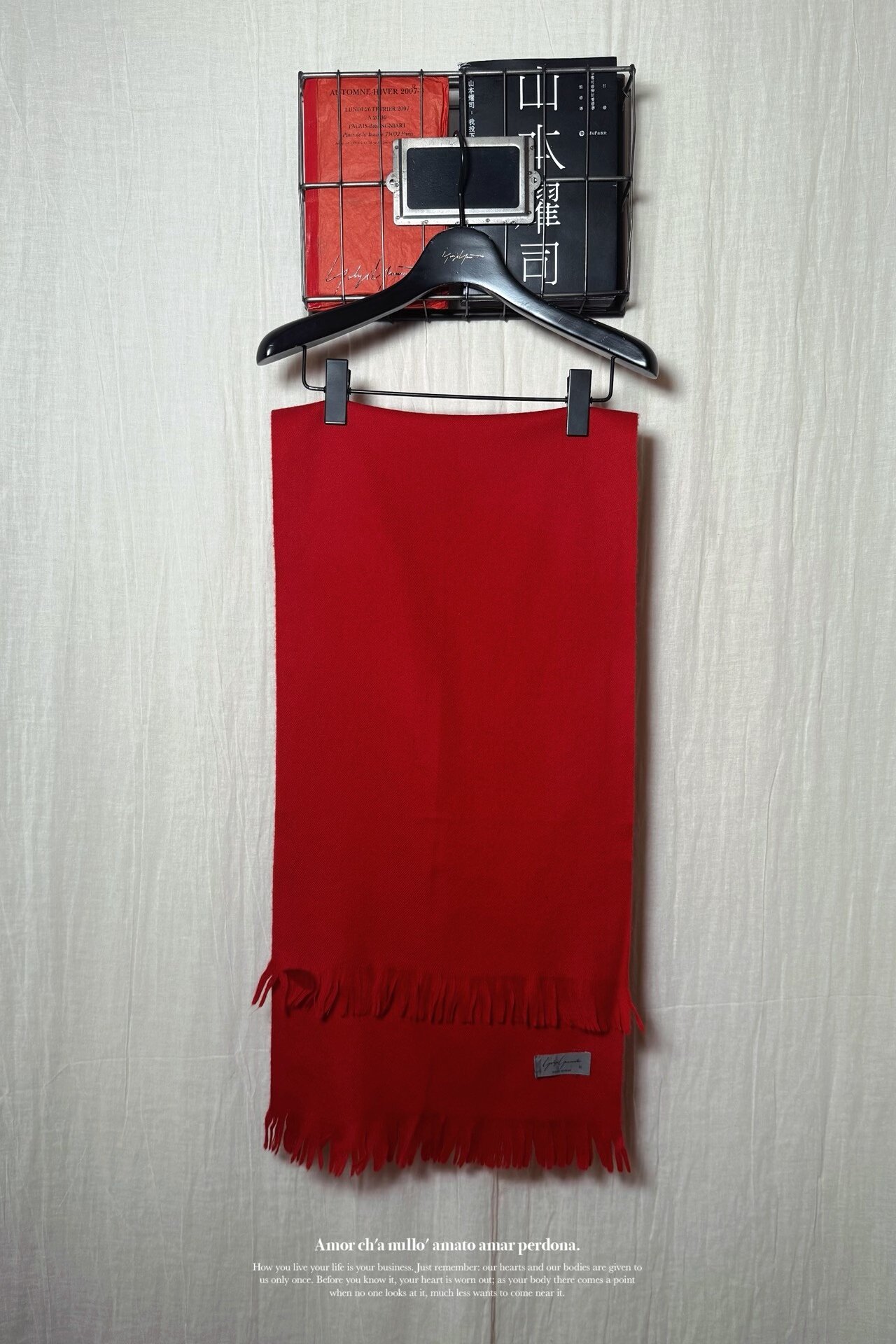 Yohji Yamamoto 80s Red Wool Tassel Scarf — detail