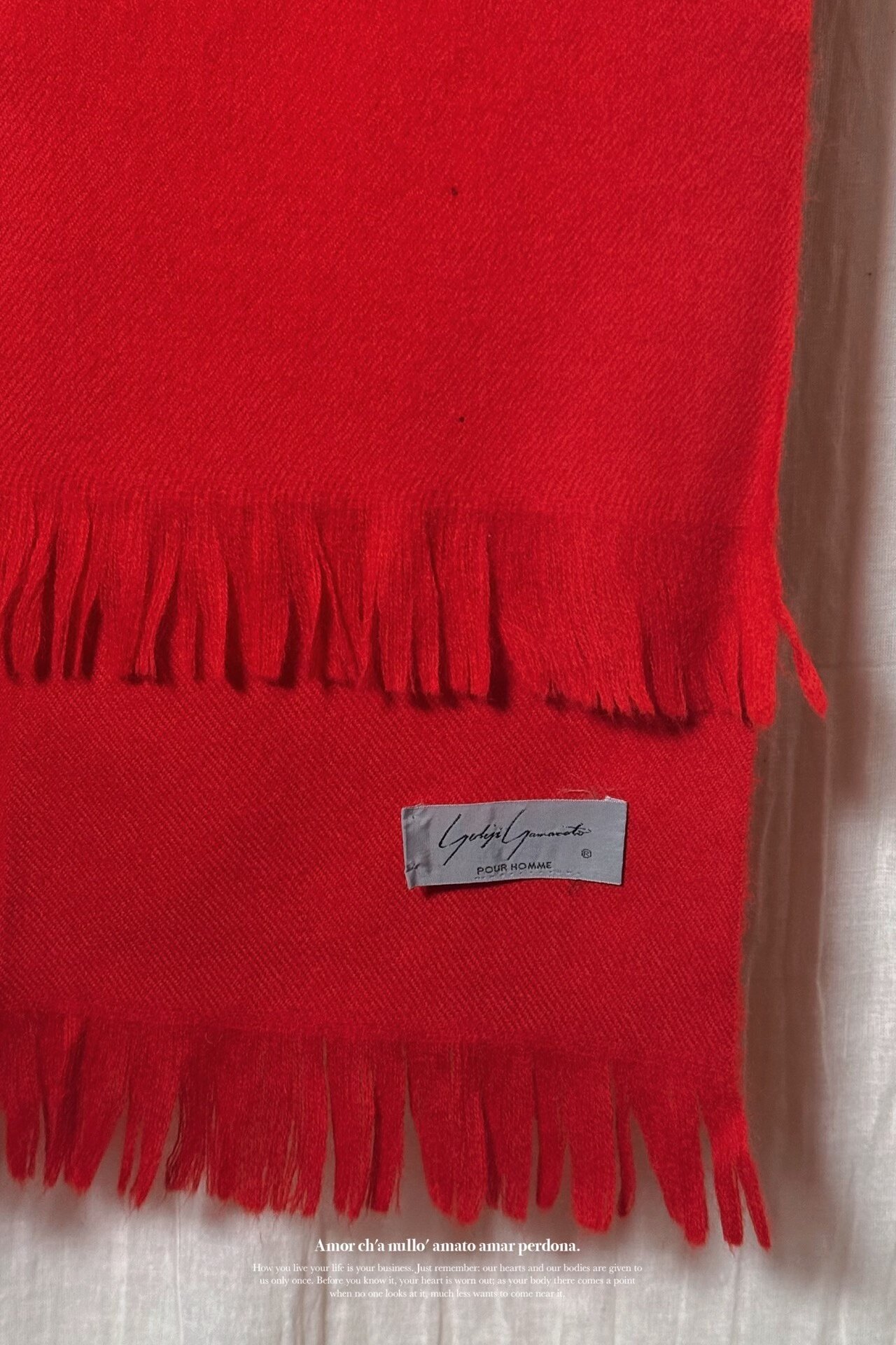 Yohji Yamamoto 80s Red Wool Tassel Scarf — back