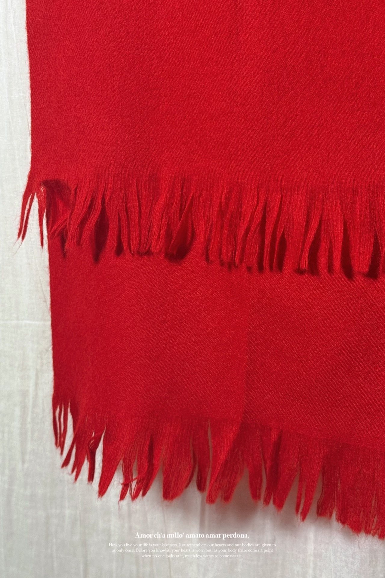 Yohji Yamamoto 80s Red Wool Tassel Scarf — label