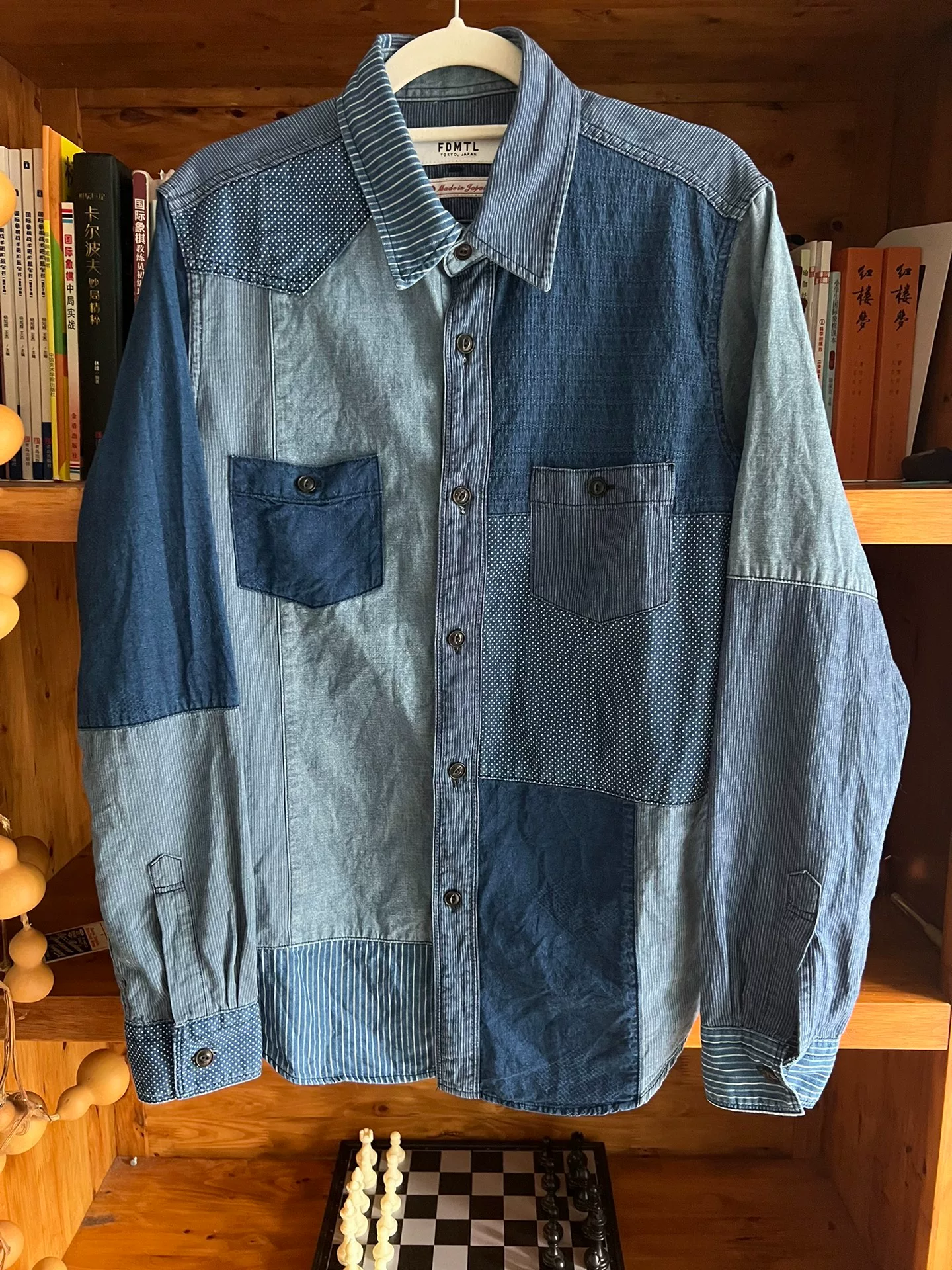 FDMTL Indigo Patchwork Distressed Shirt