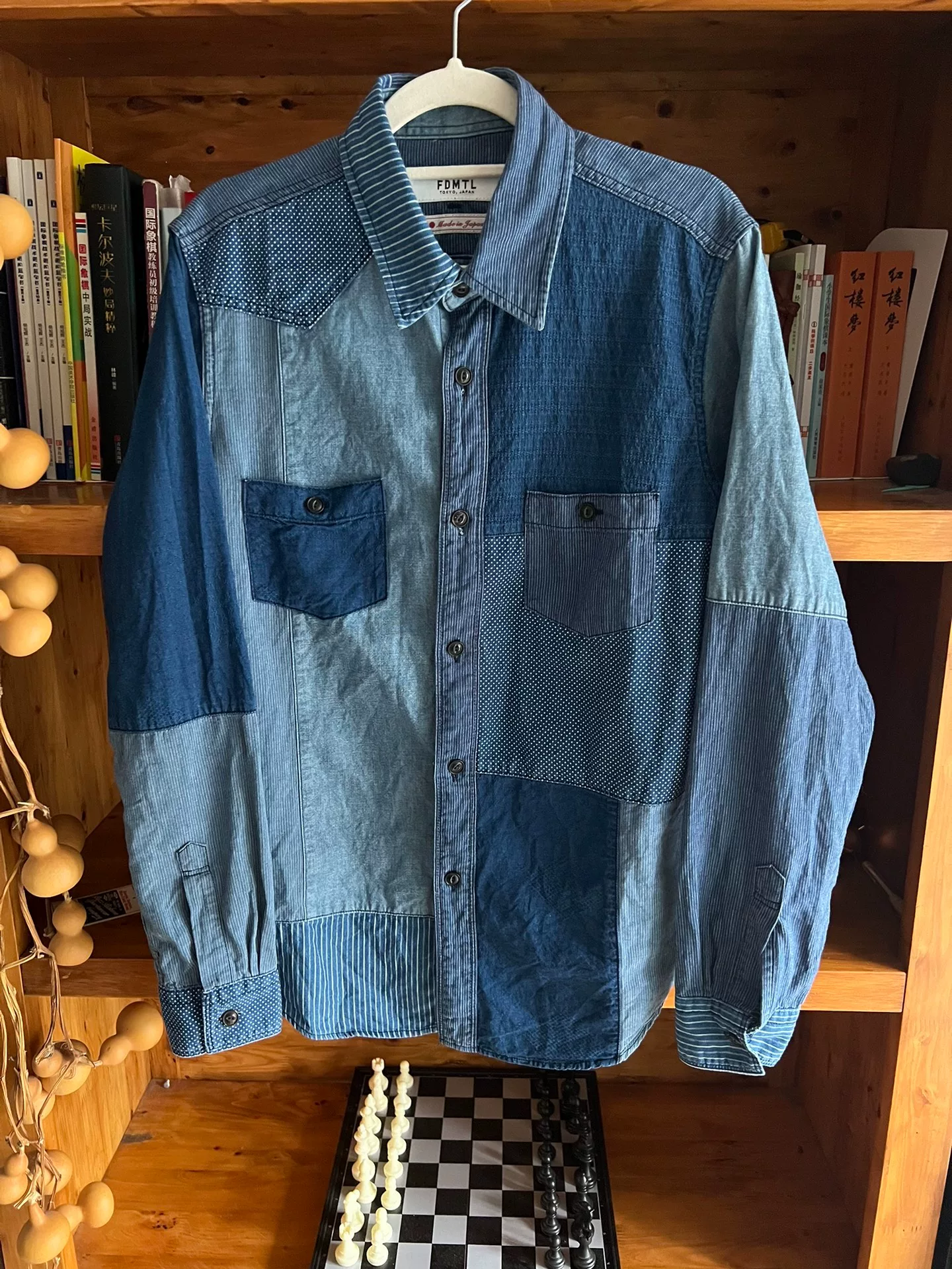 FDMTL Indigo Patchwork Distressed Shirt — back