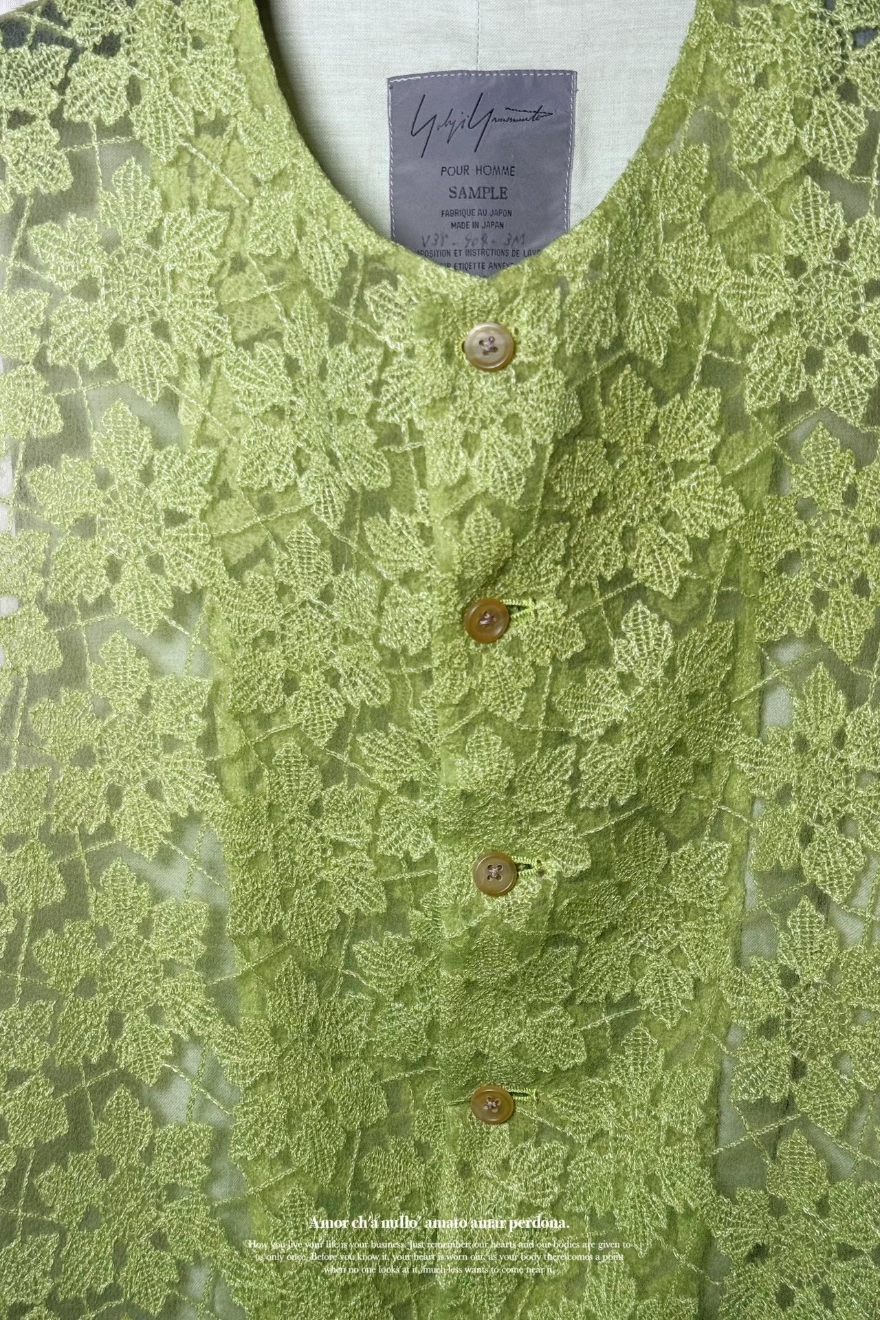 Yohji Yamamoto 92SS Green Embroidered Vest — label