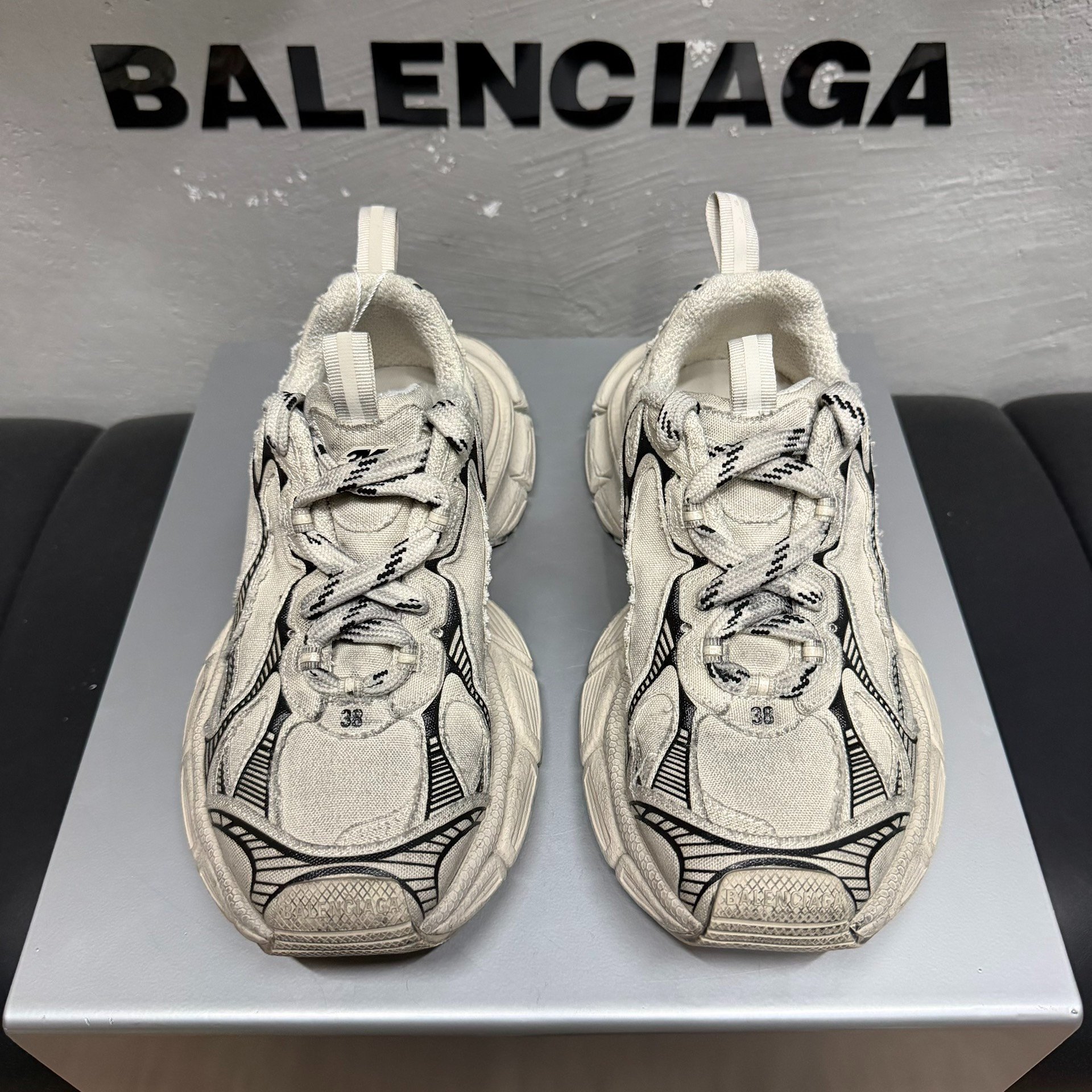 Balenciaga 3XL Off-White Distressed Dad Shoes — front