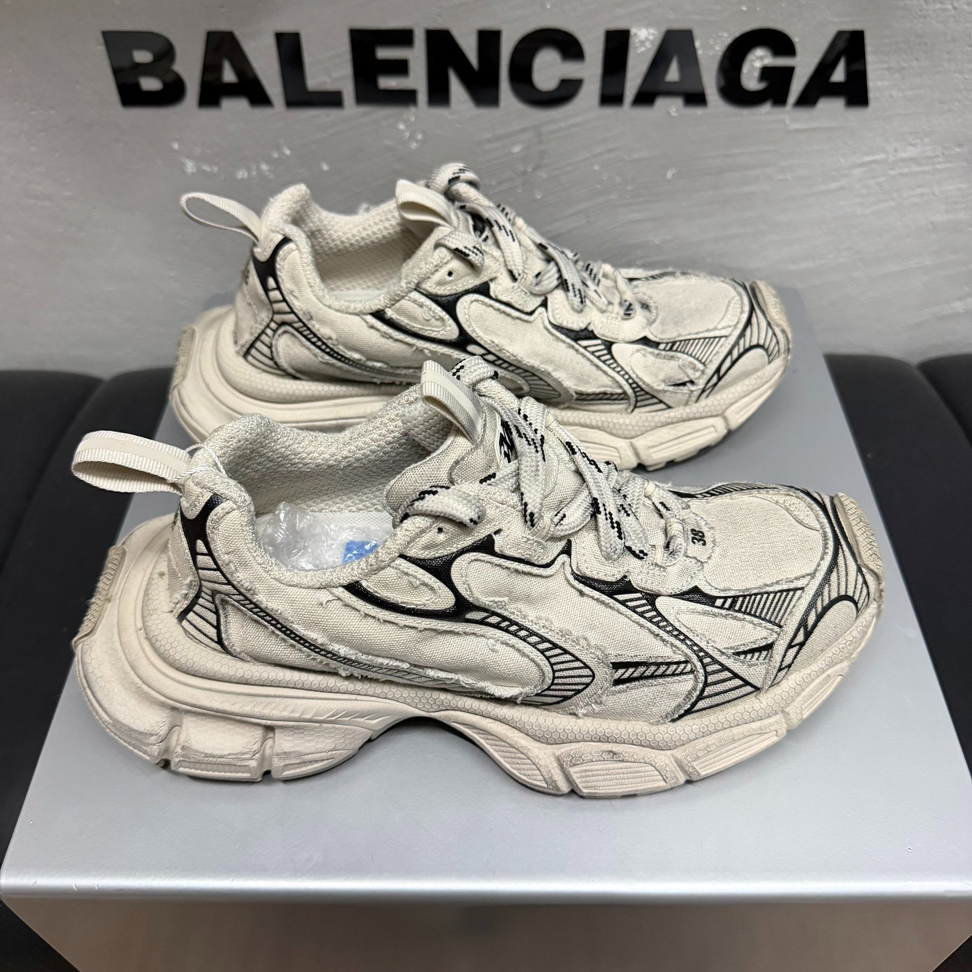 Balenciaga 3XL Off-White Distressed Dad Shoes — back