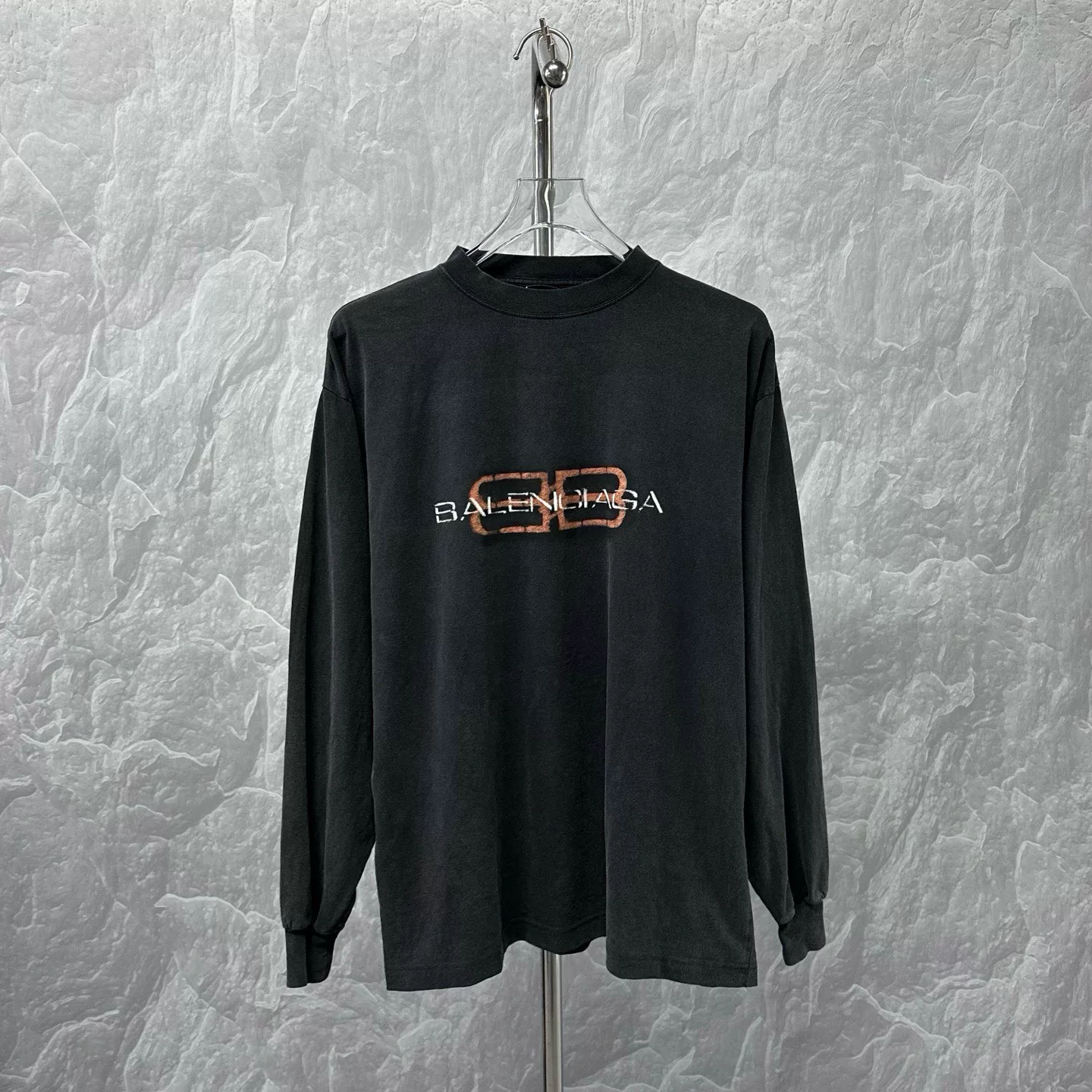 Balenciaga SS25 2B Print Distressed Long-Sleeve T-shirt