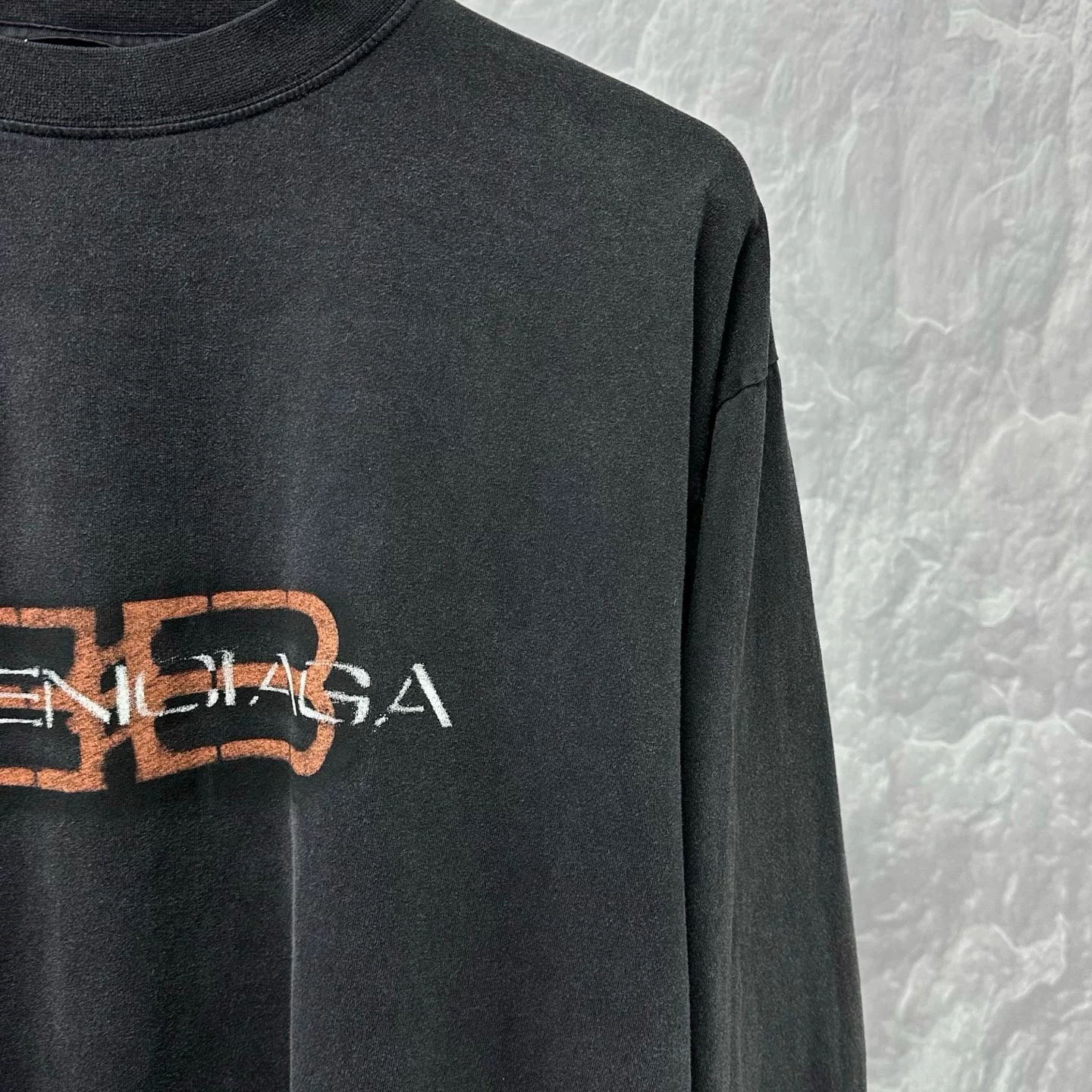 Balenciaga SS25 2B Print Distressed Long-Sleeve T-shirt — detail