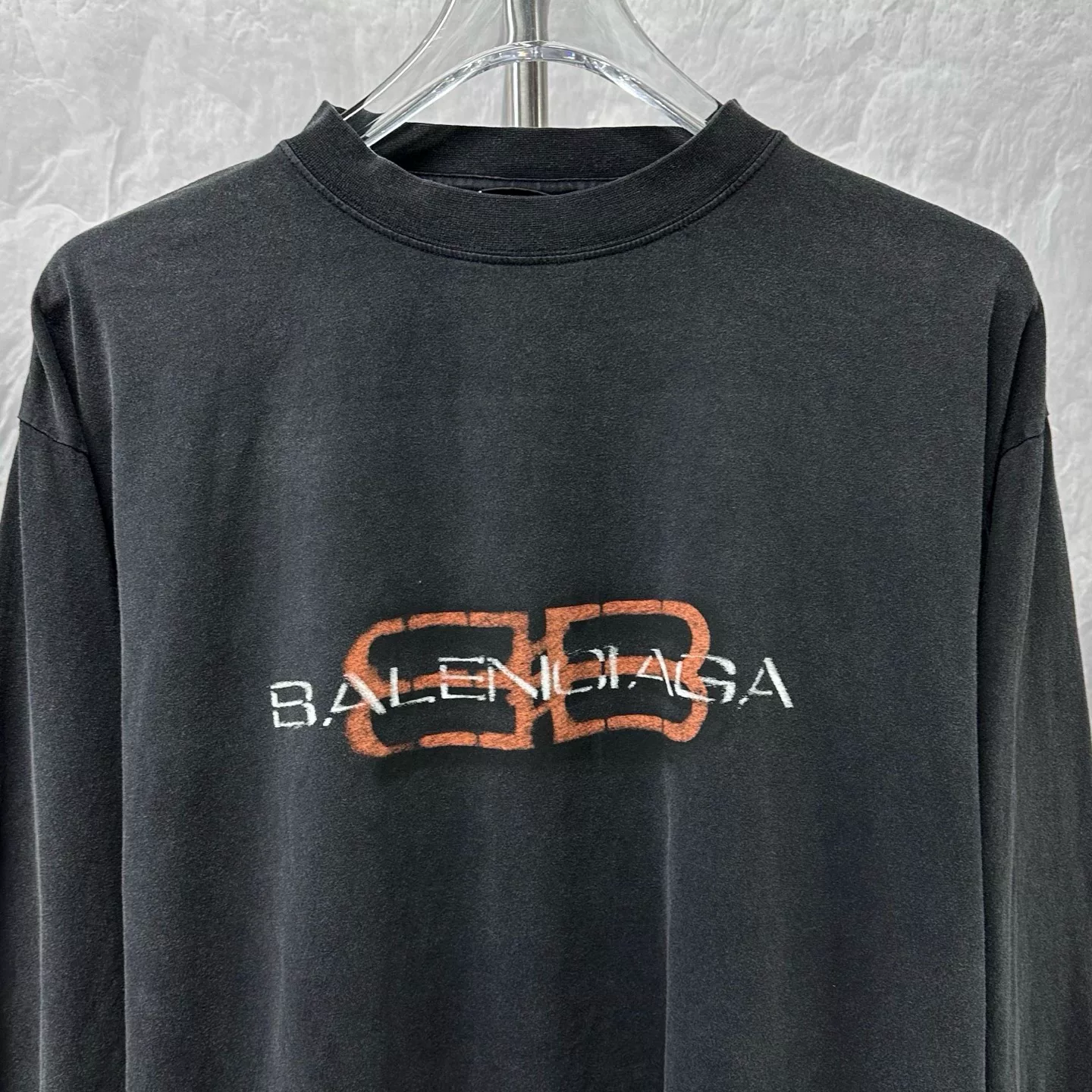Balenciaga SS25 2B Print Distressed Long-Sleeve T-shirt — front