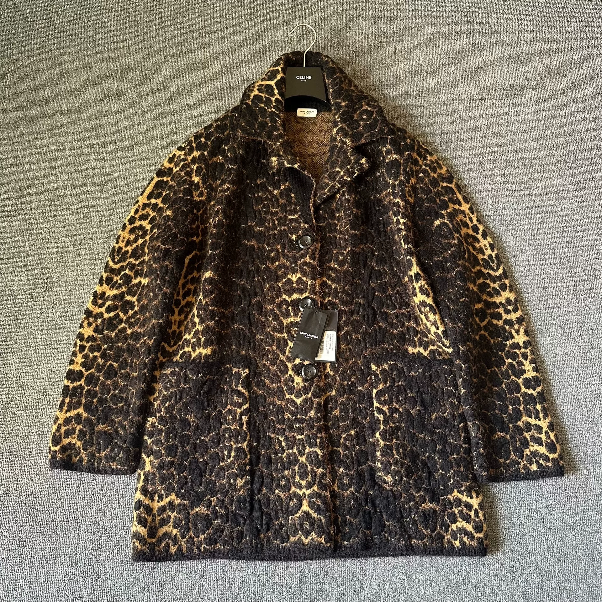 CELINE Leopard Print Wool Coat
