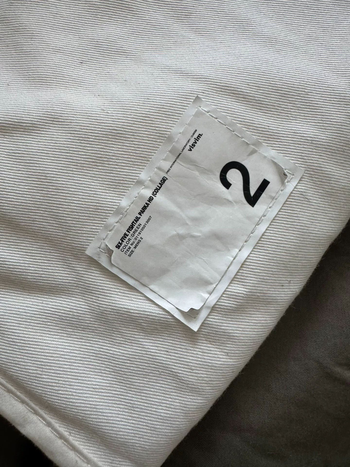 VISVIM 19SS SIX FIVE FISHTAIL PARKA — label