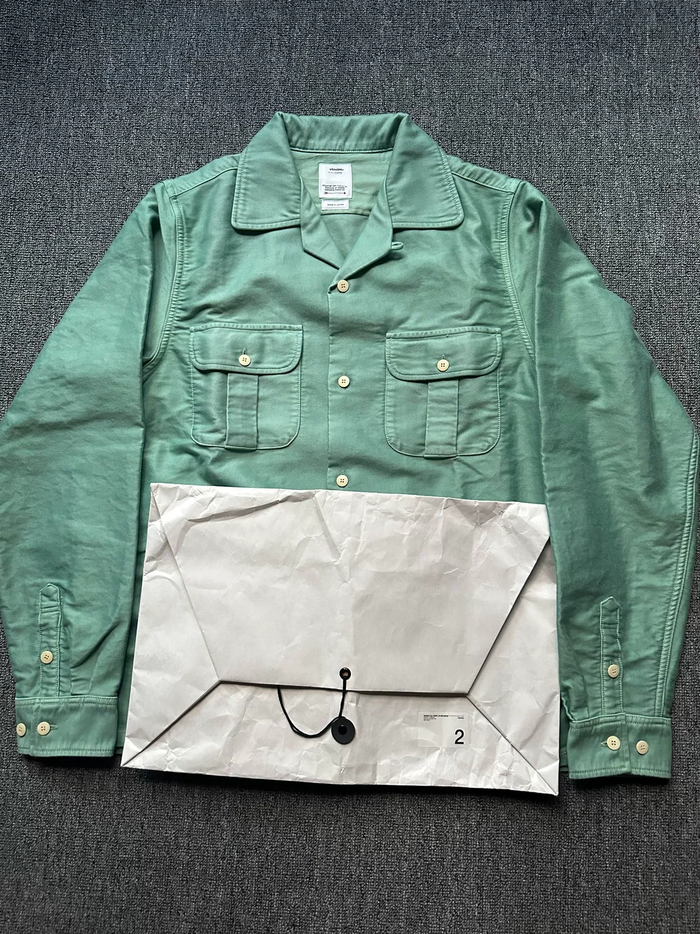 visvim keesey green button-up shirt