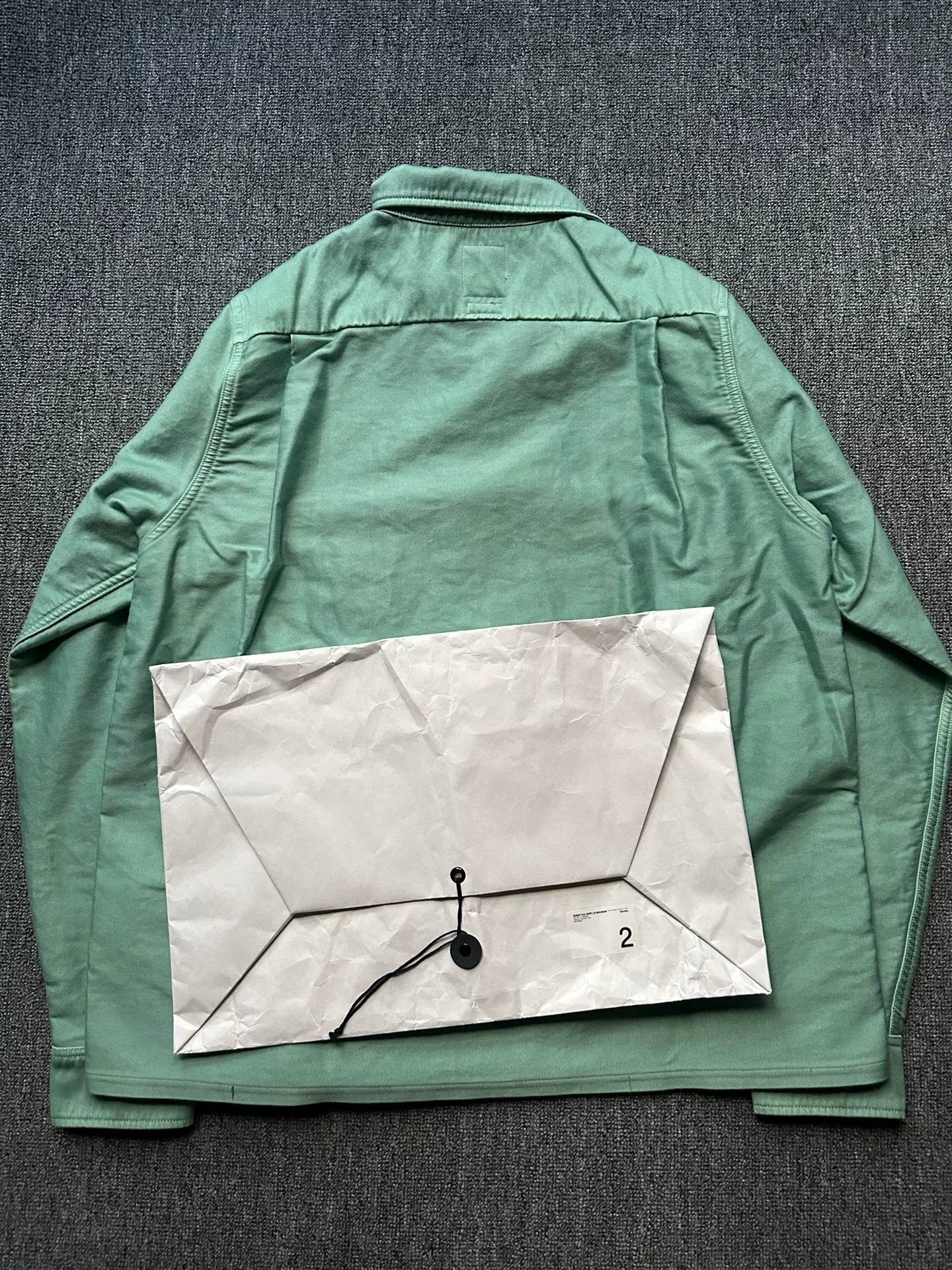 visvim keesey green button-up shirt — label
