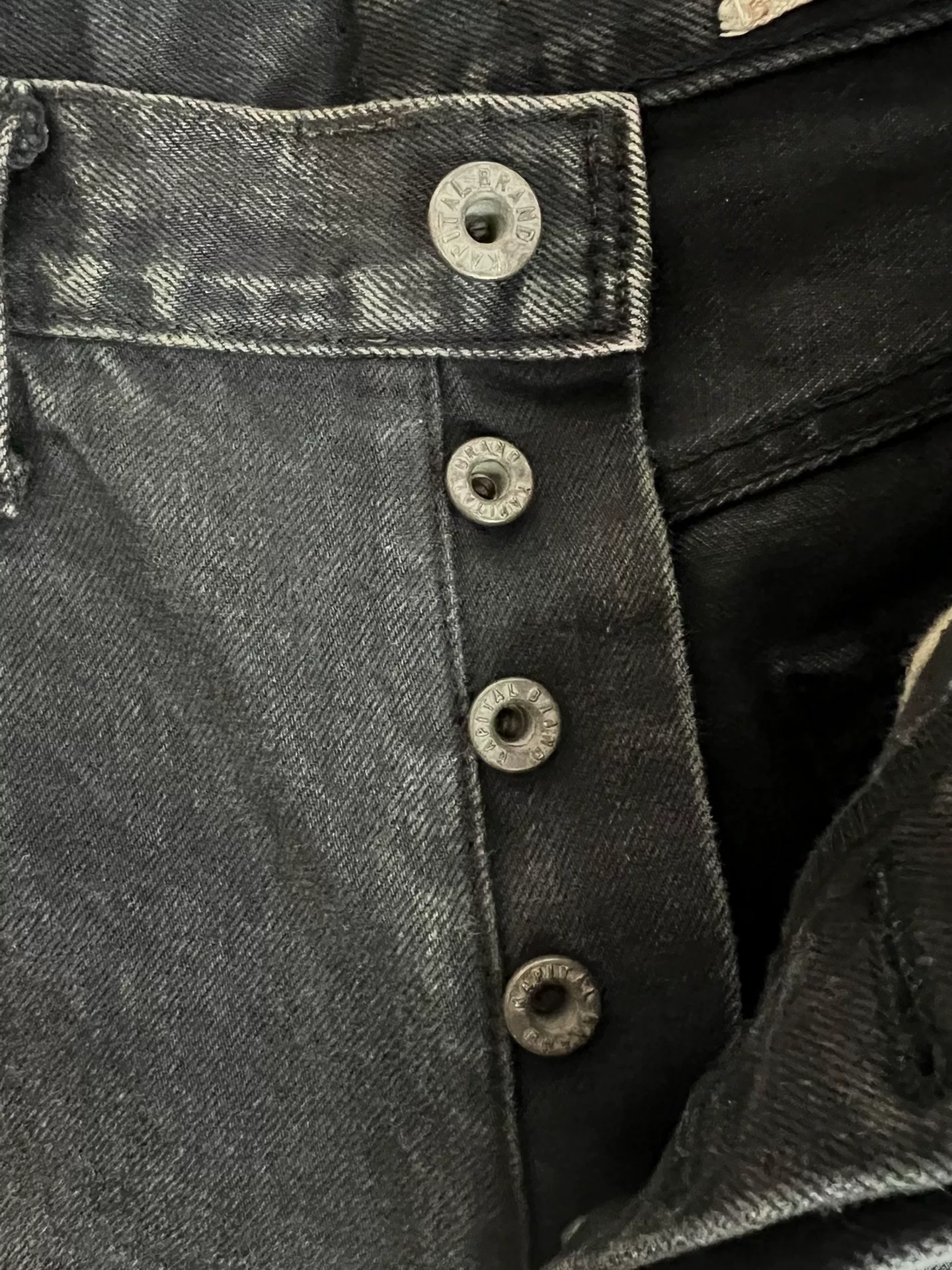Kapital Made in Japan Washed Distressed Black Jeans — label