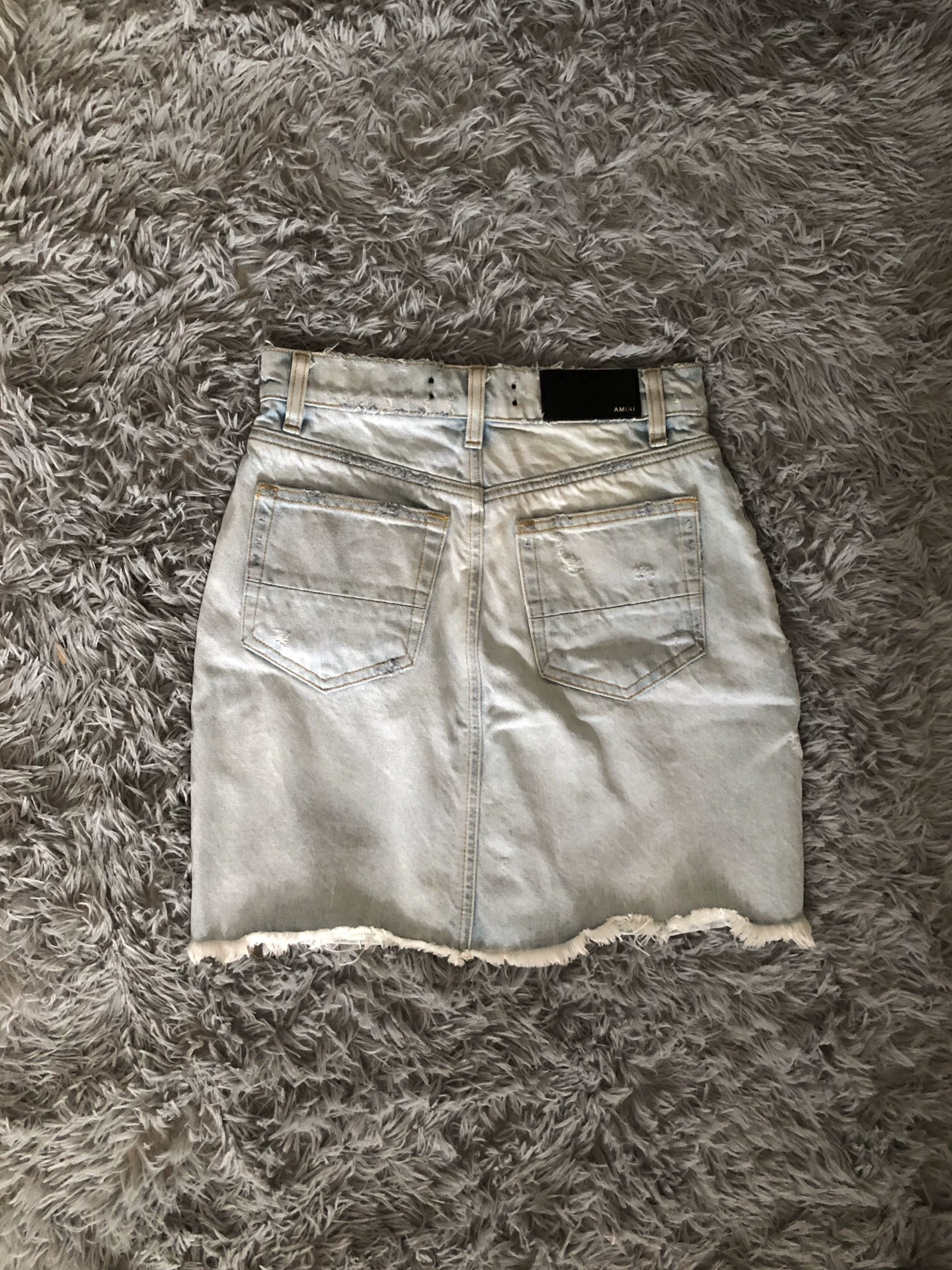 Amiri Light Blue Distressed Denim Skirt — back