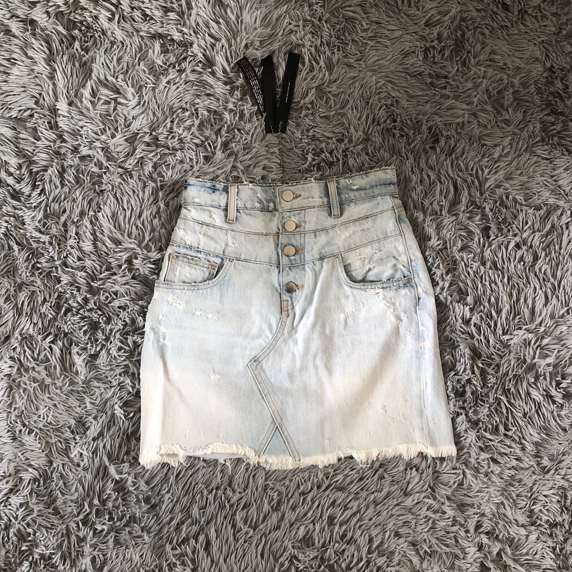 Amiri Light Blue Distressed Denim Skirt
