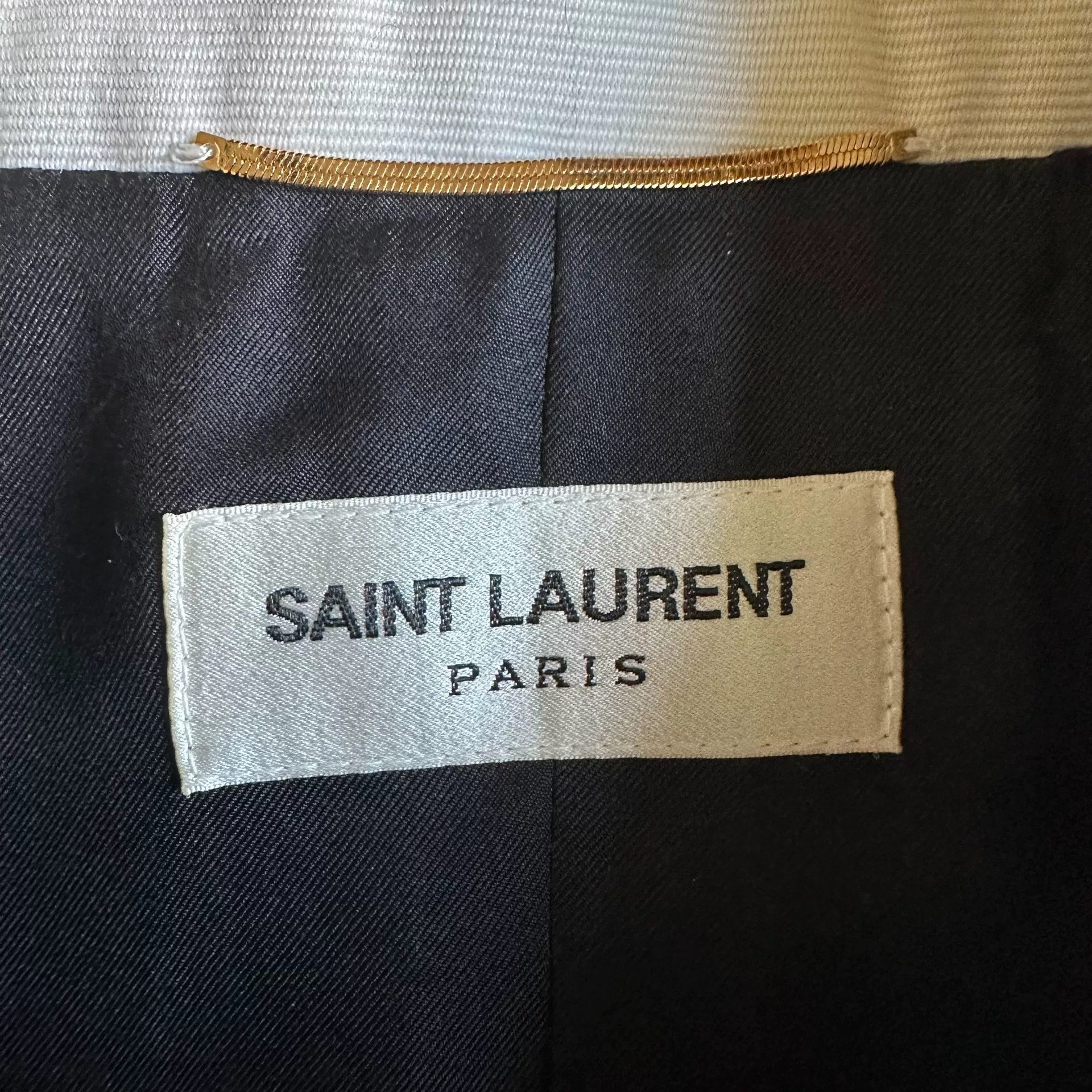 Saint Laurent Navy White Collar Blazer — label