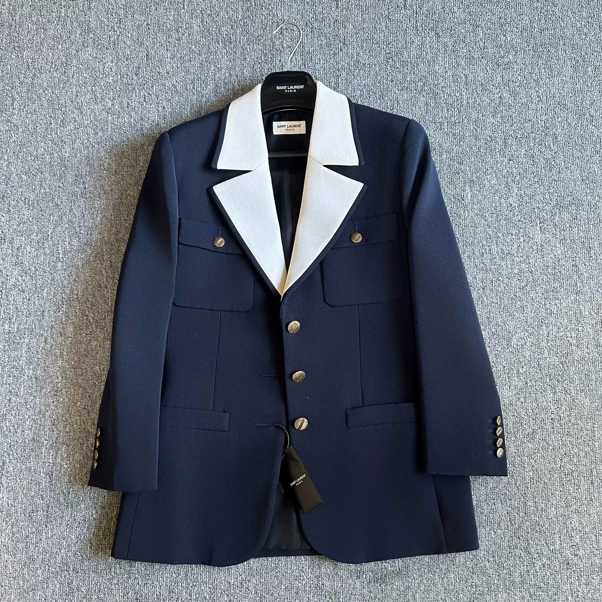 Saint Laurent Navy White Collar Blazer