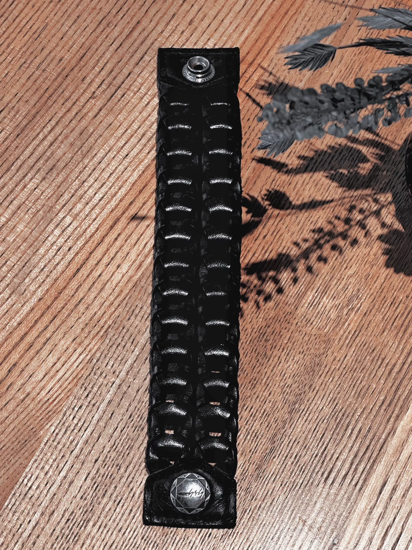 Yohji Yamamoto Silver Clasp Leather Bracelet — front
