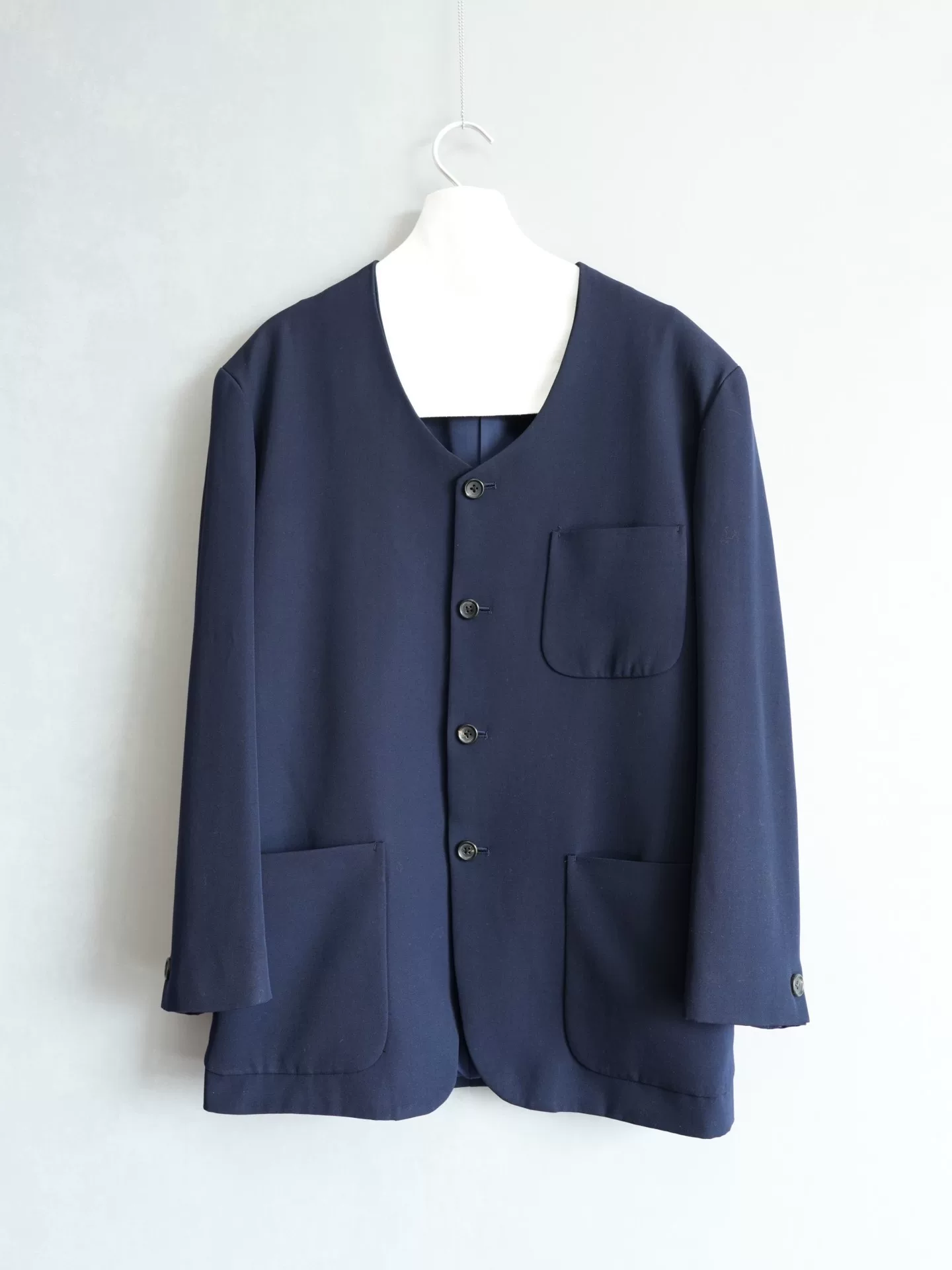 Yohji Yamamoto 90s Navy Collarless Wool Jacket