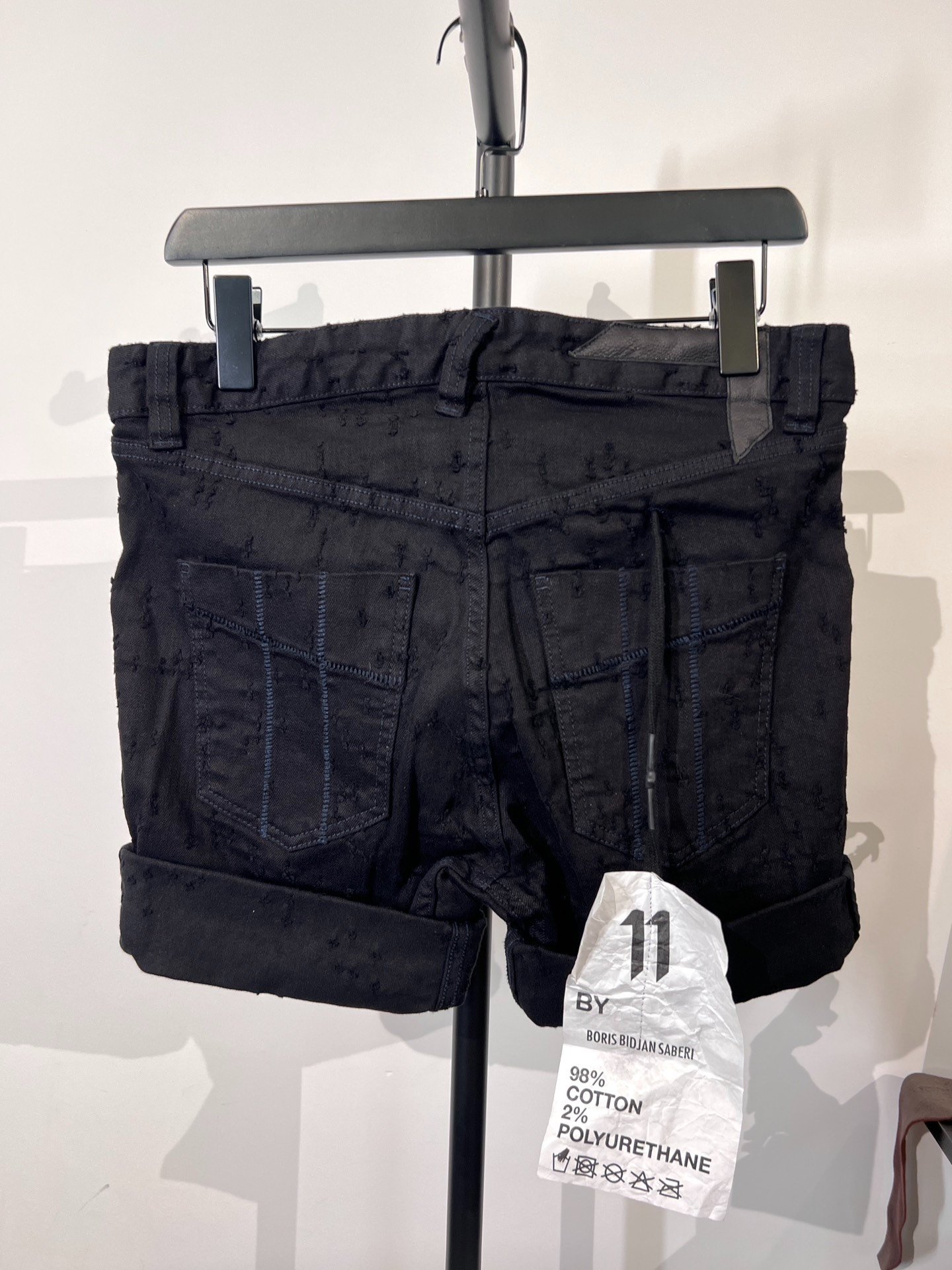 Boris Bidjan Saberi 11by bbs P1 Black Denim Shorts — detail