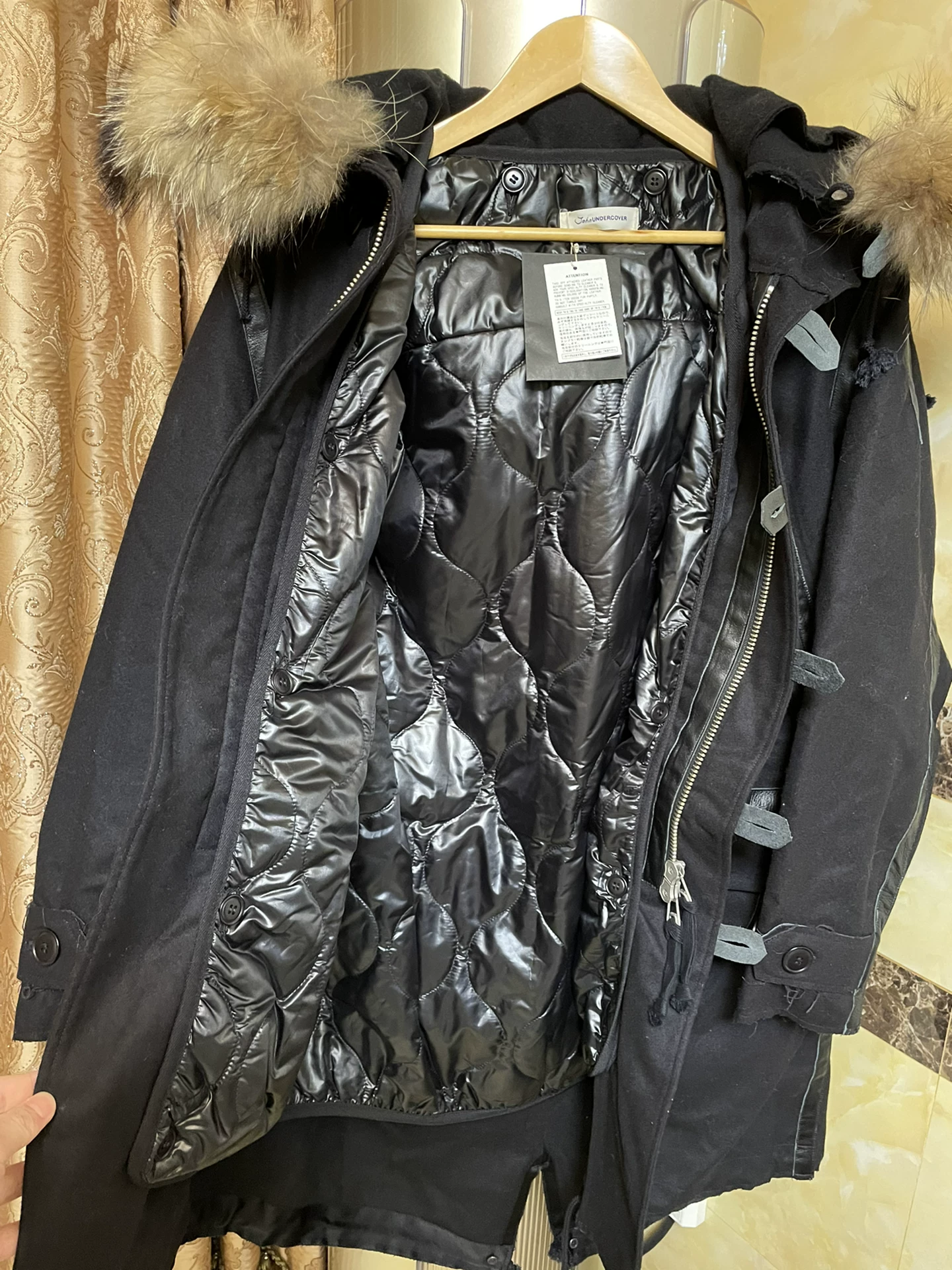 John UNDERCOVER Pendleton Detachable Liner Long Coat — label