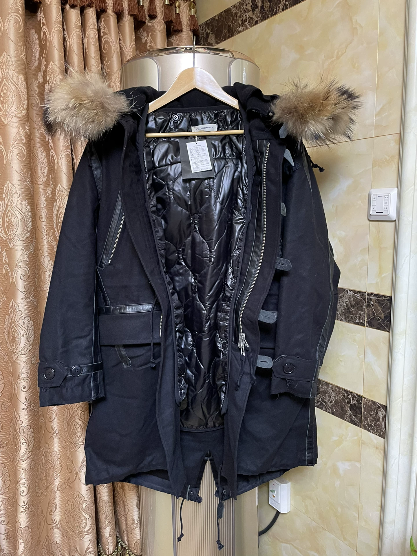 John UNDERCOVER Pendleton Detachable Liner Long Coat — back