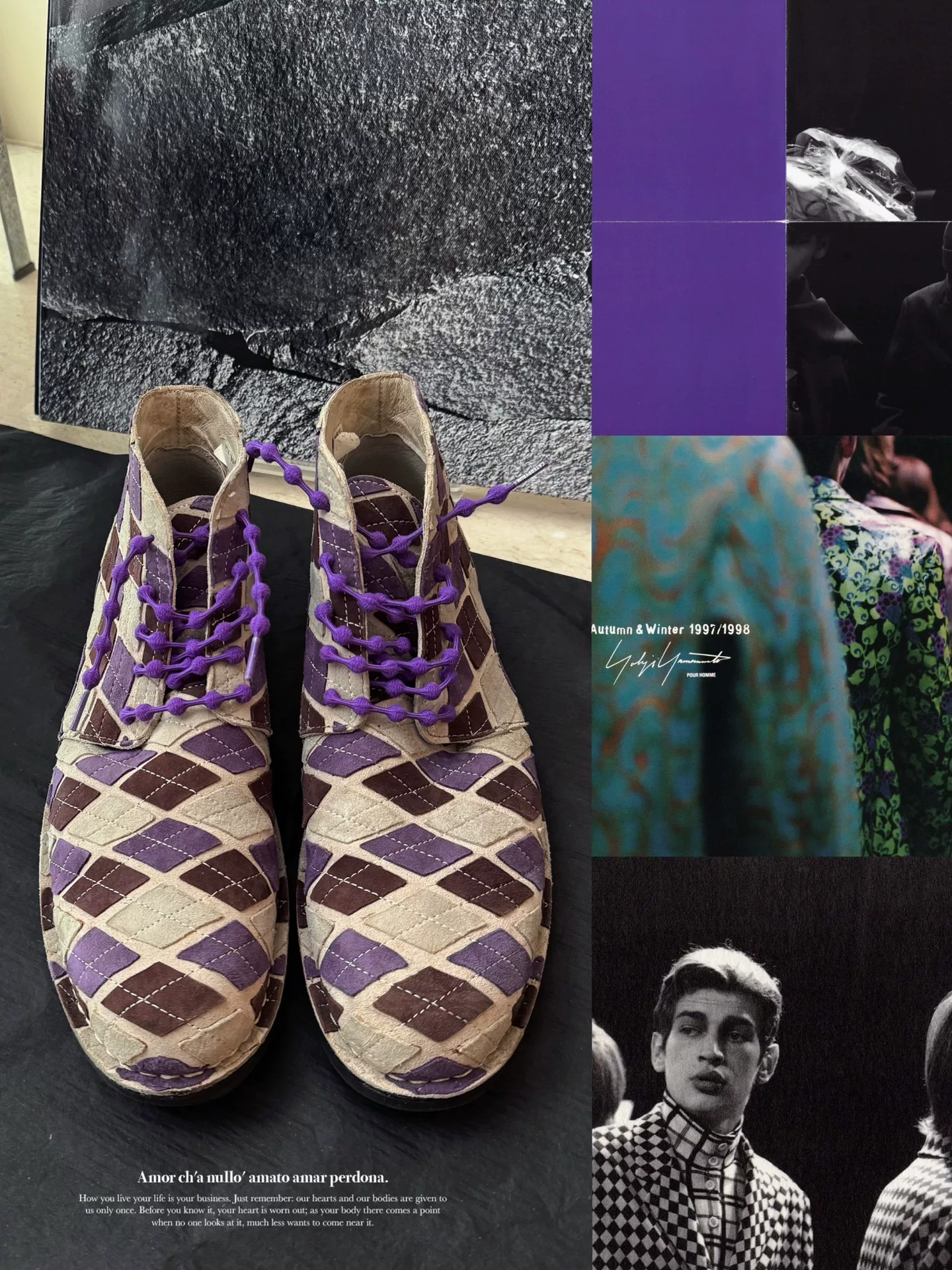 Yohji Yamamoto 1997AW Purple Argyle Leather Boots
