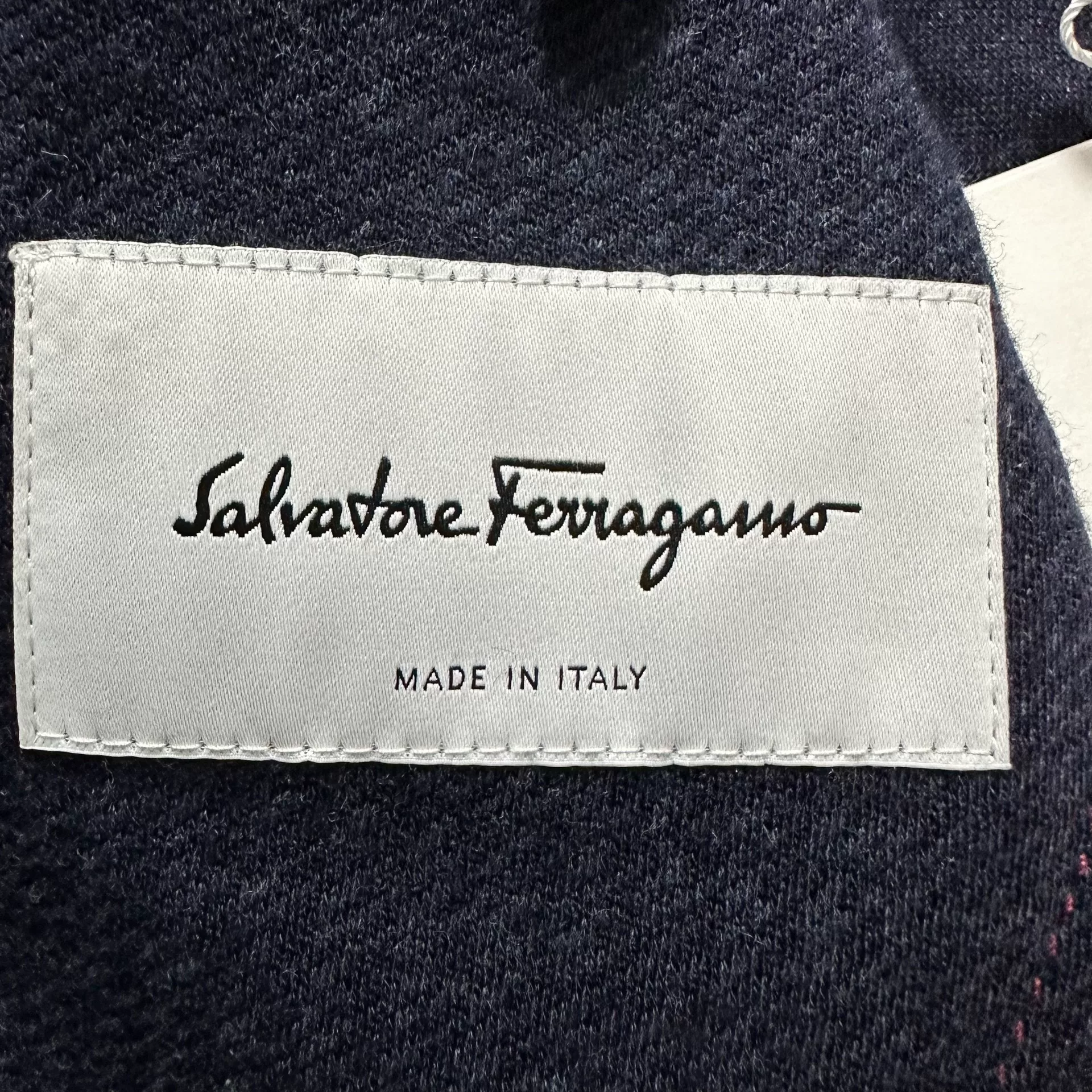 Salvatore Ferragamo Dark Blue Woven Suit Jacket — label