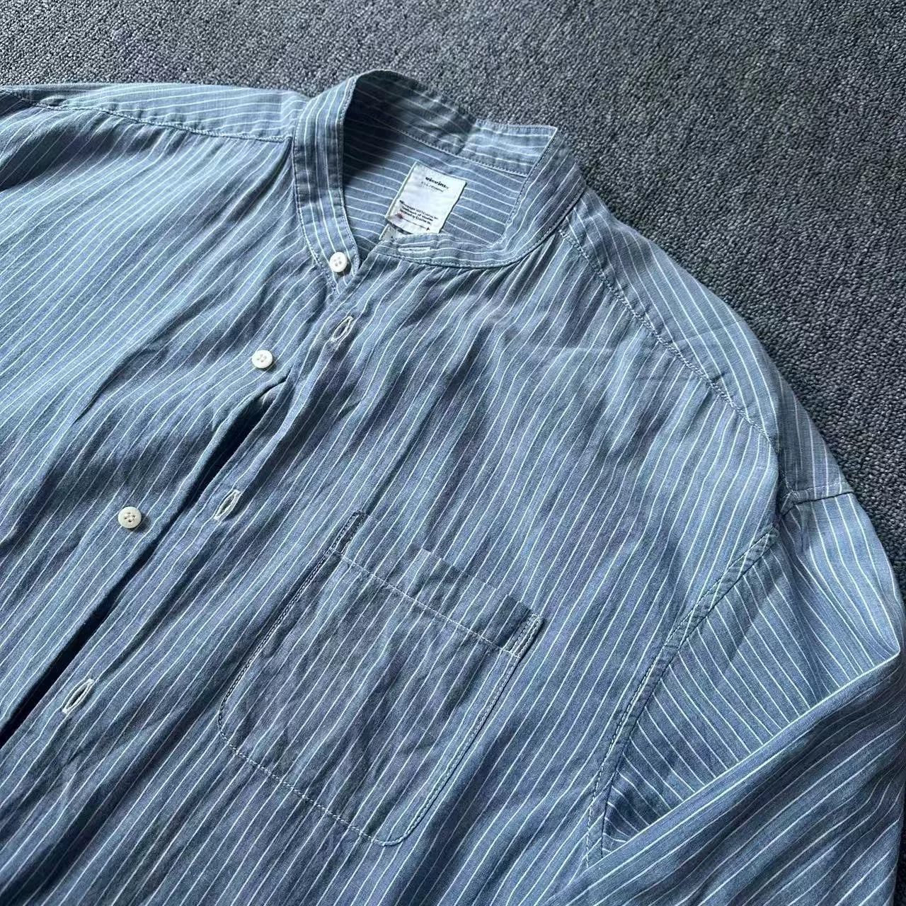 visvim Blue Striped Chambray Shirt — front